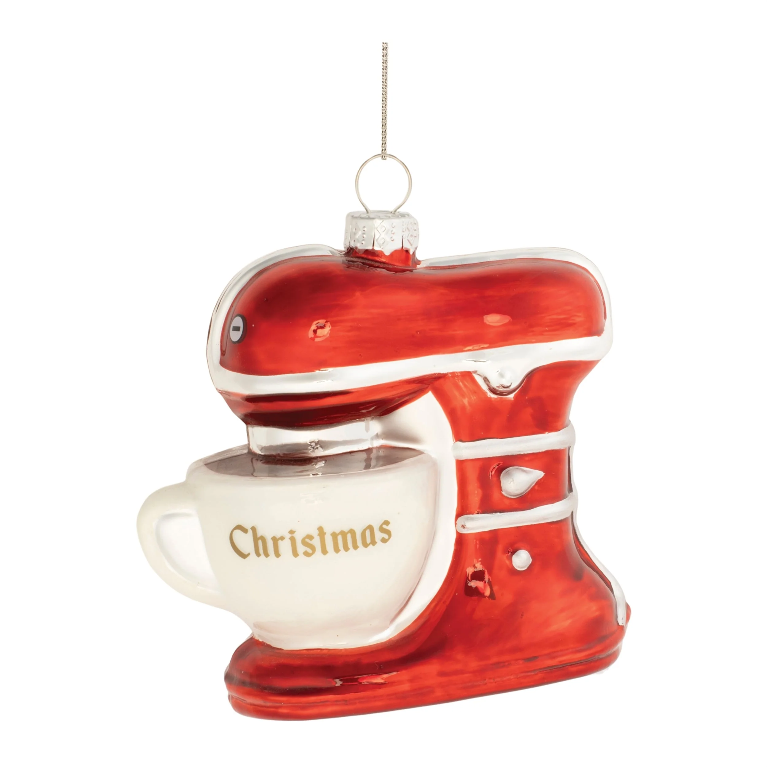 Set of 12 Glass Stand Mixer Ornaments Red White Baking Christmas Tree Decorations for Home - 3”L x 1.5”W x 4”H