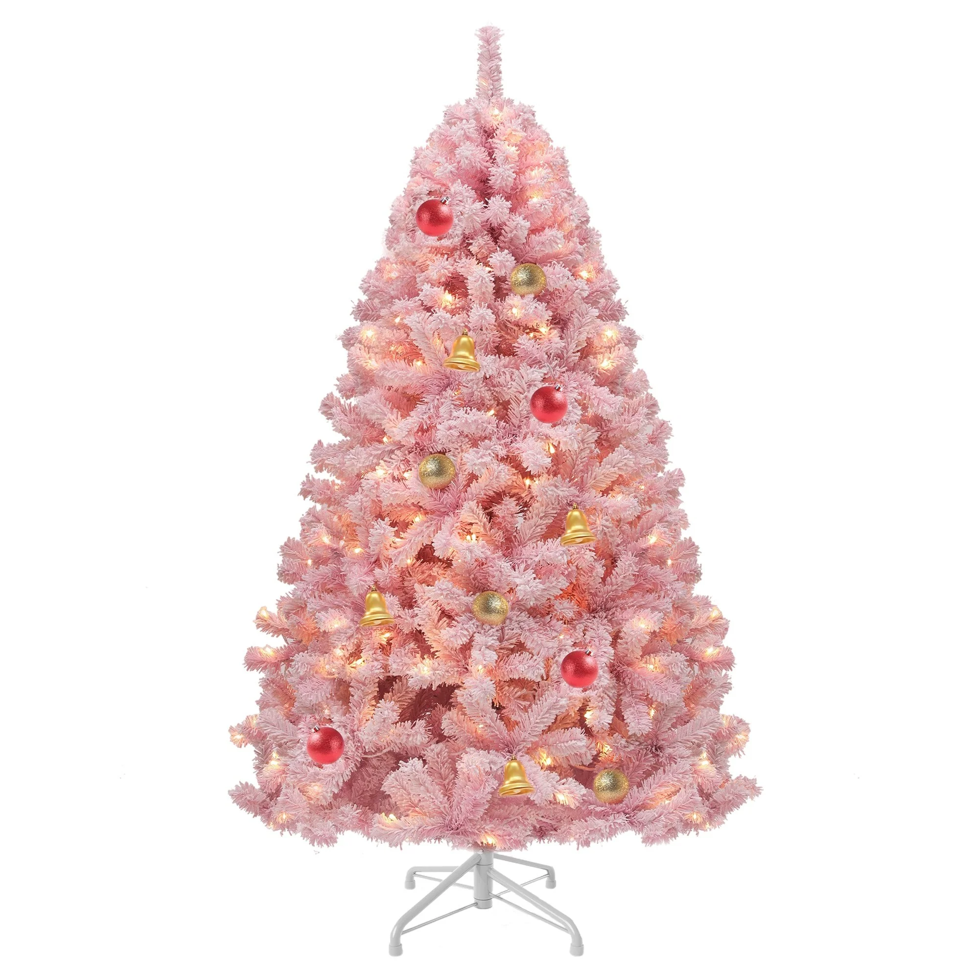 6/7.5 Ft Prelit Pink Flocked Spruce Christmas Tree