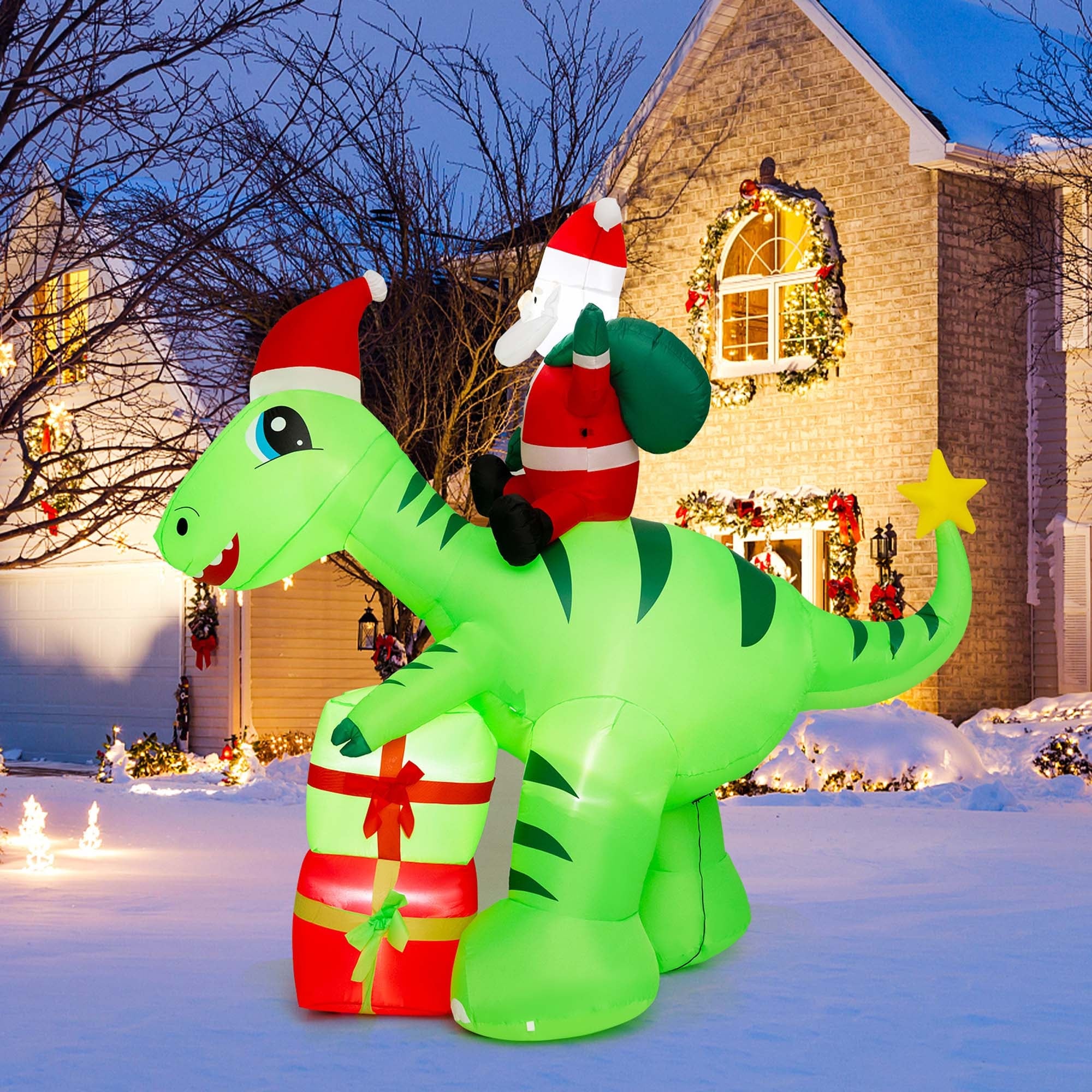 Costway 8FT Inflatable Christmas Santa Claus Dinosaur LED Lighted - See Details