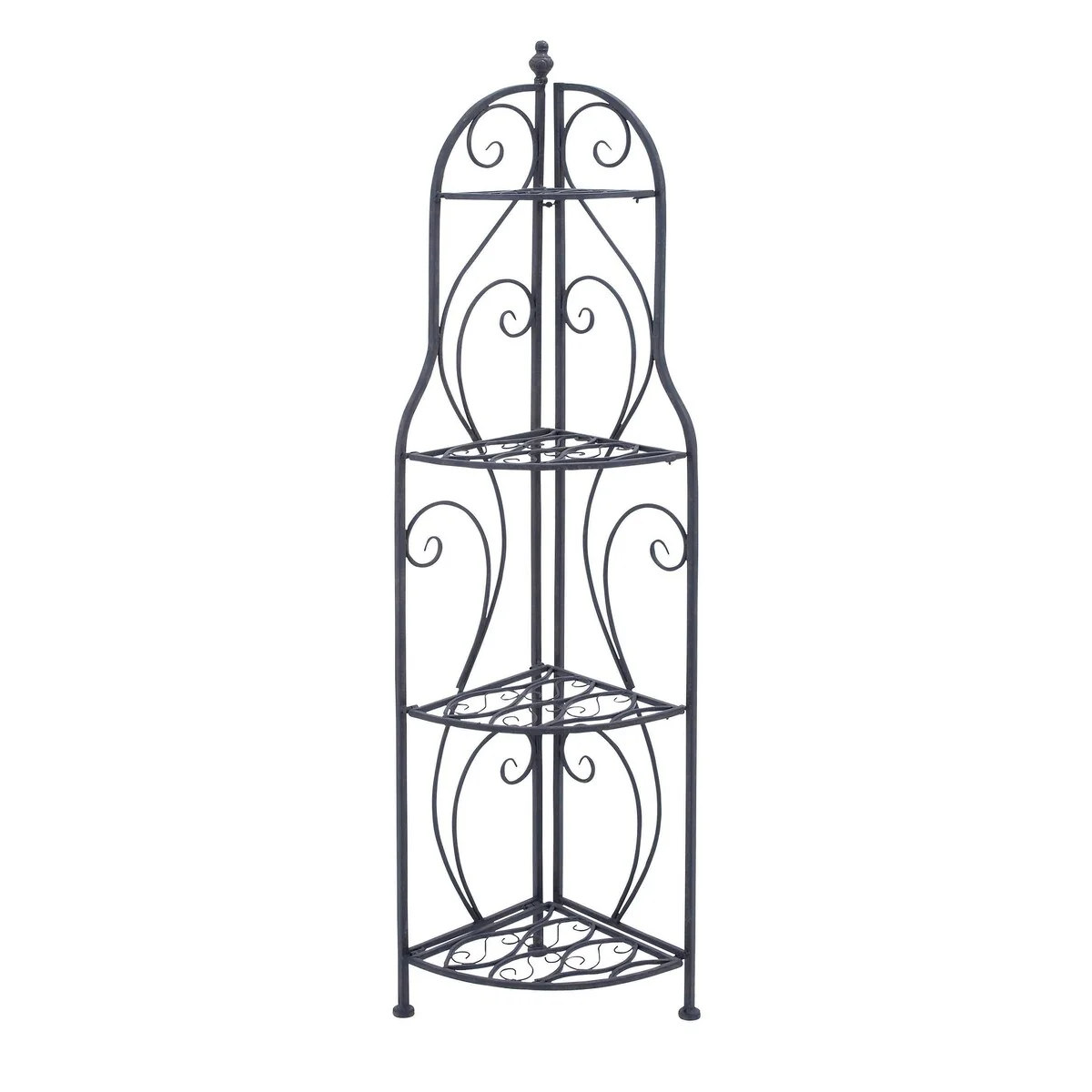 Metal Scroll Indoor Outdoor Arched Tall Folding Corner 4 Shelf Bakers Rack - Black - Roche River Decor