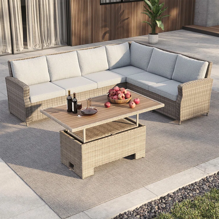6 - Person Outdoor Wicker Corner Sofa With Sunbrella ® Fabric