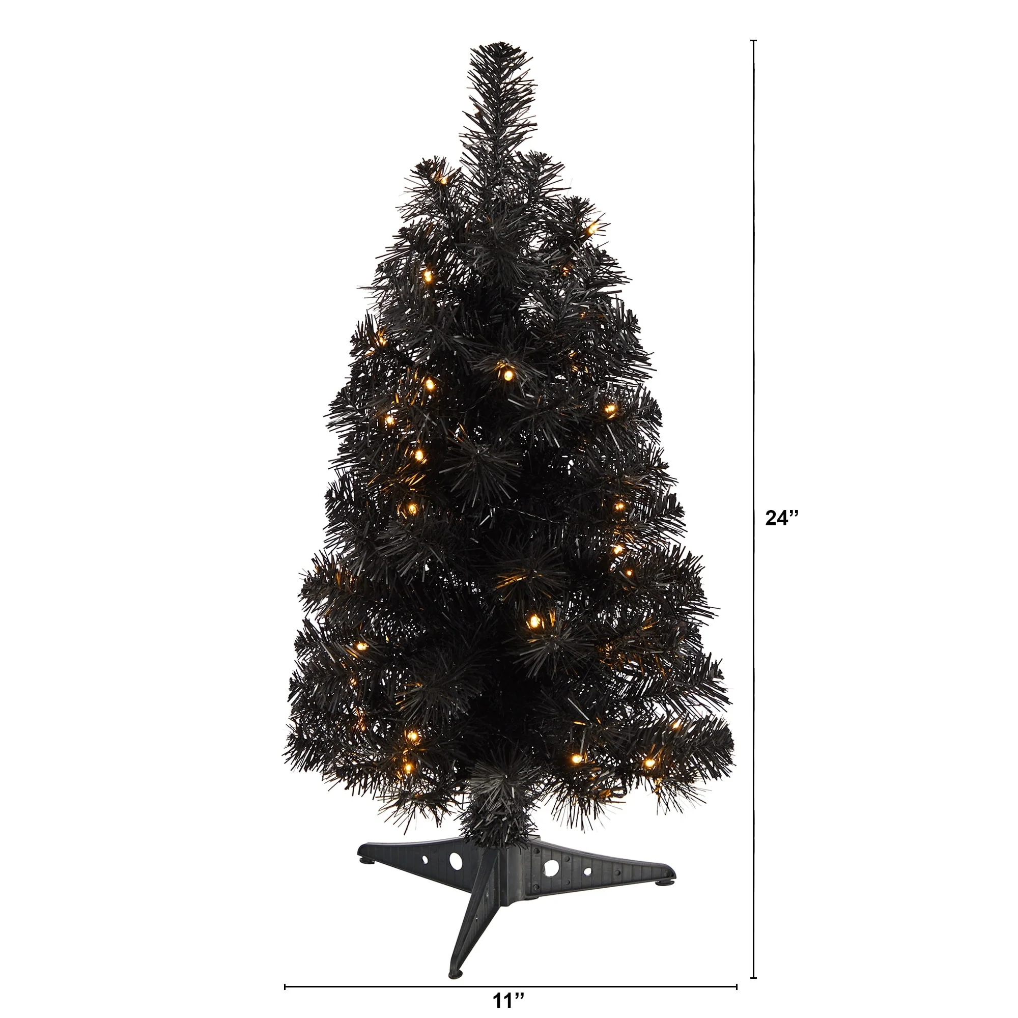 2' Black Christmas Tree with 35 LED Lights and 72 Bendable Branches - 24