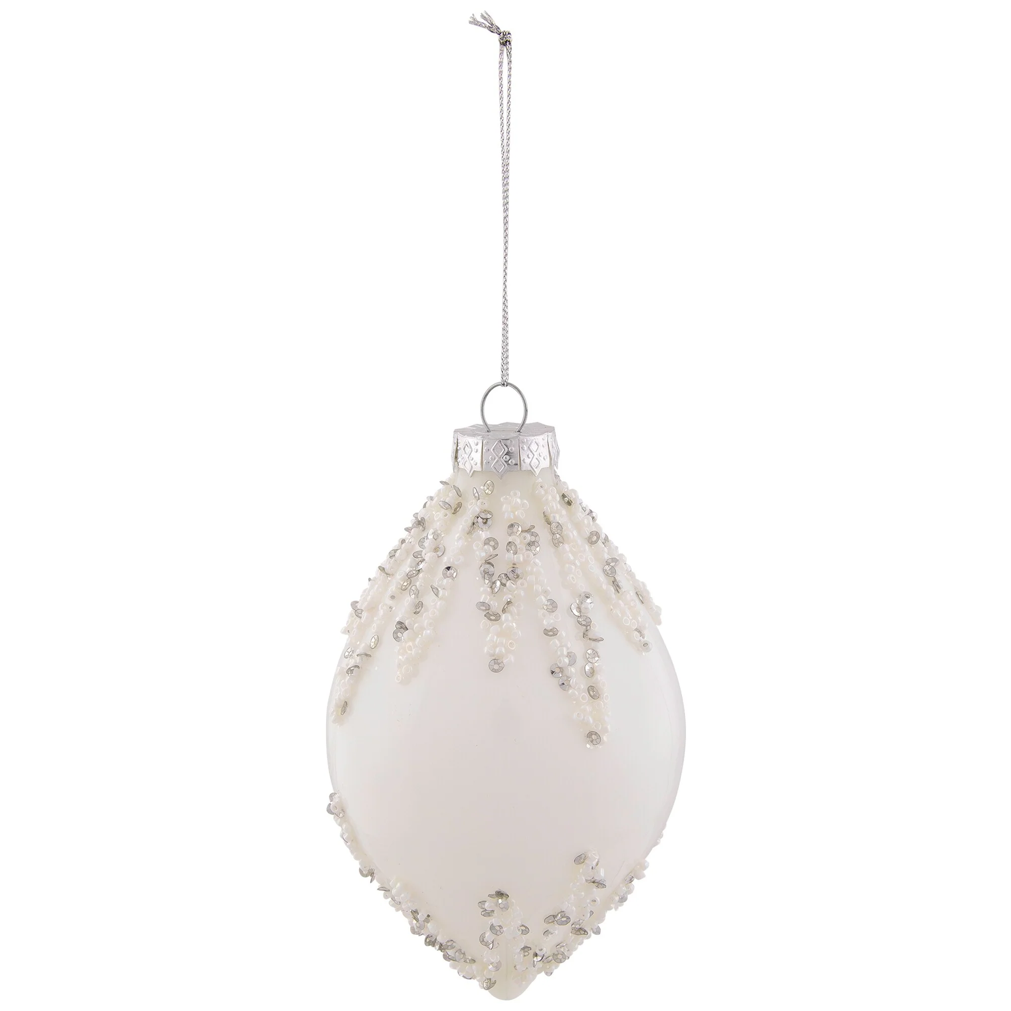 Beaded and Sequins Christmas Glass Finial Ornament - 5