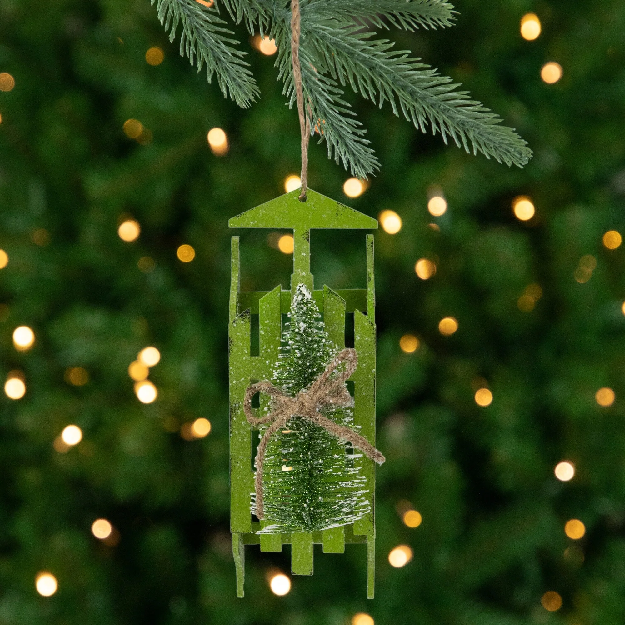 Tree on Wood Sled Christmas Ornament - 9