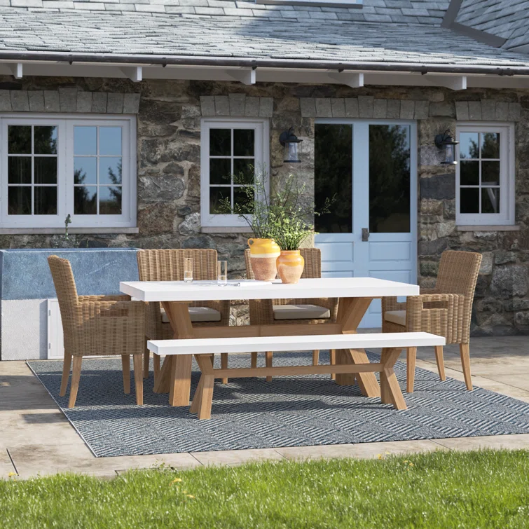 Fleur 6 - Person Rectangular Outdoor Dining Set with Cushions