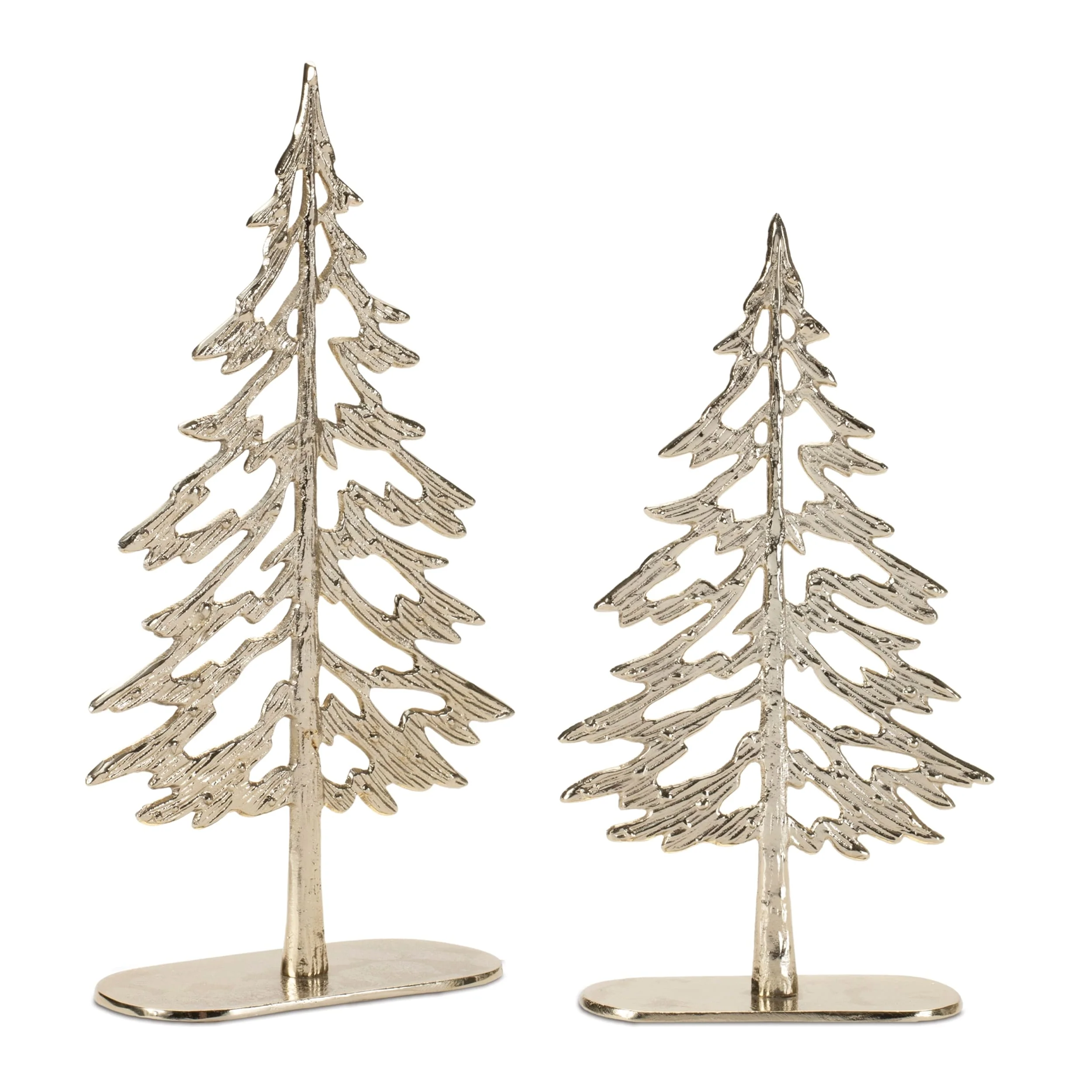 Set of 2 Modern Metal Trees with Wood Base for Christmas Decor