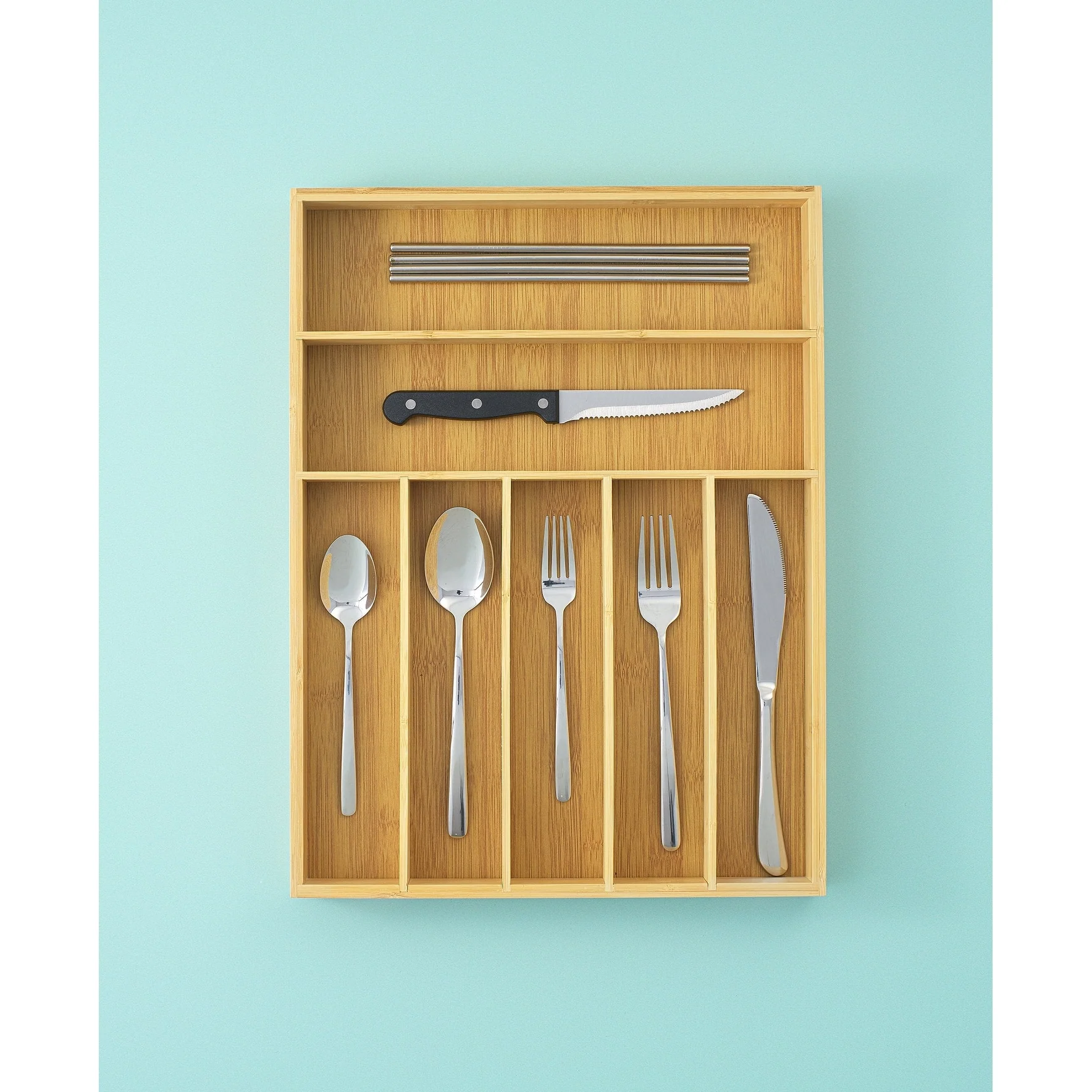 JoyJolt 7 Compartment Bamboo Drawer Organizer