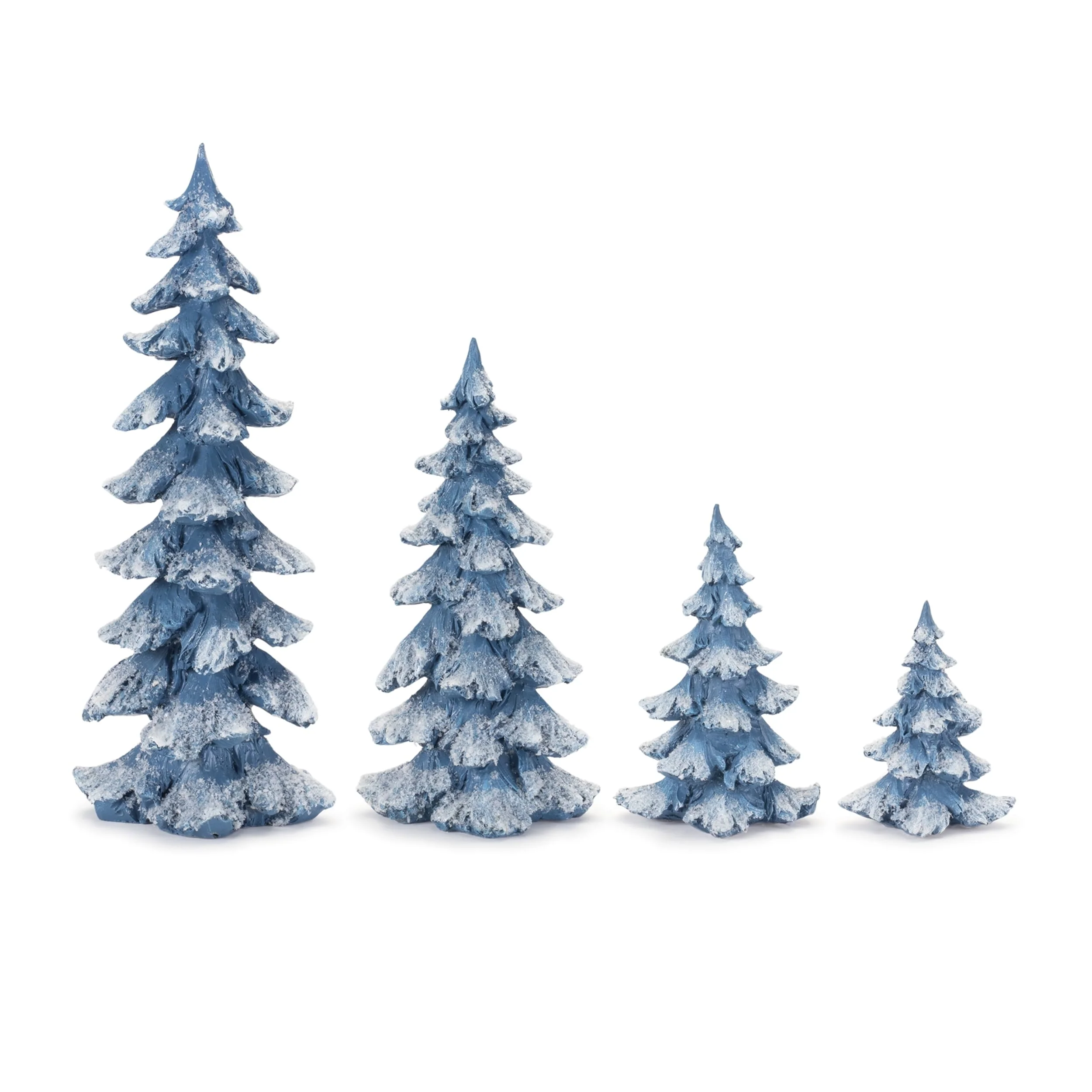 Snowy Pine Tree Set 4 Sizes for Holiday Mantle Shelf Decoration - 5” x 3.5” x 6”