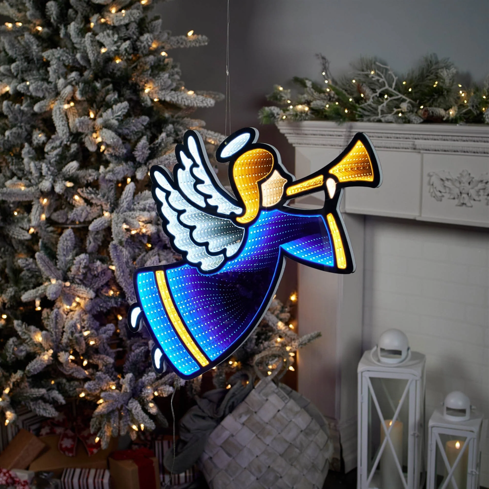 LED Lighted 3D Trumpeting Angel Christmas Infinity Mirror - 26.5