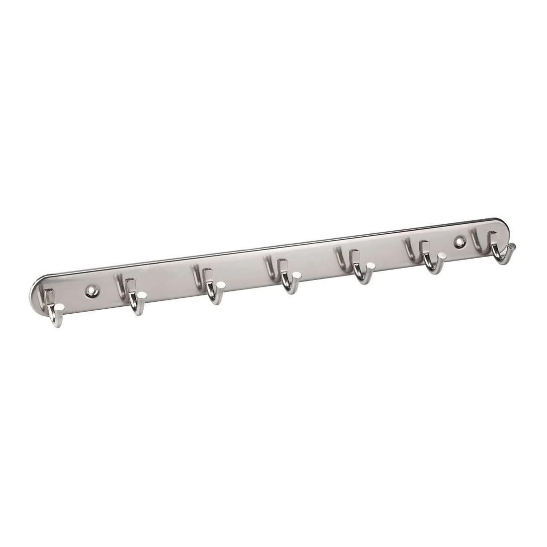 7 Hooks Stainless Steel Door Wall Mounted Clothes Bags Coat Hook Rack - Silver Tone