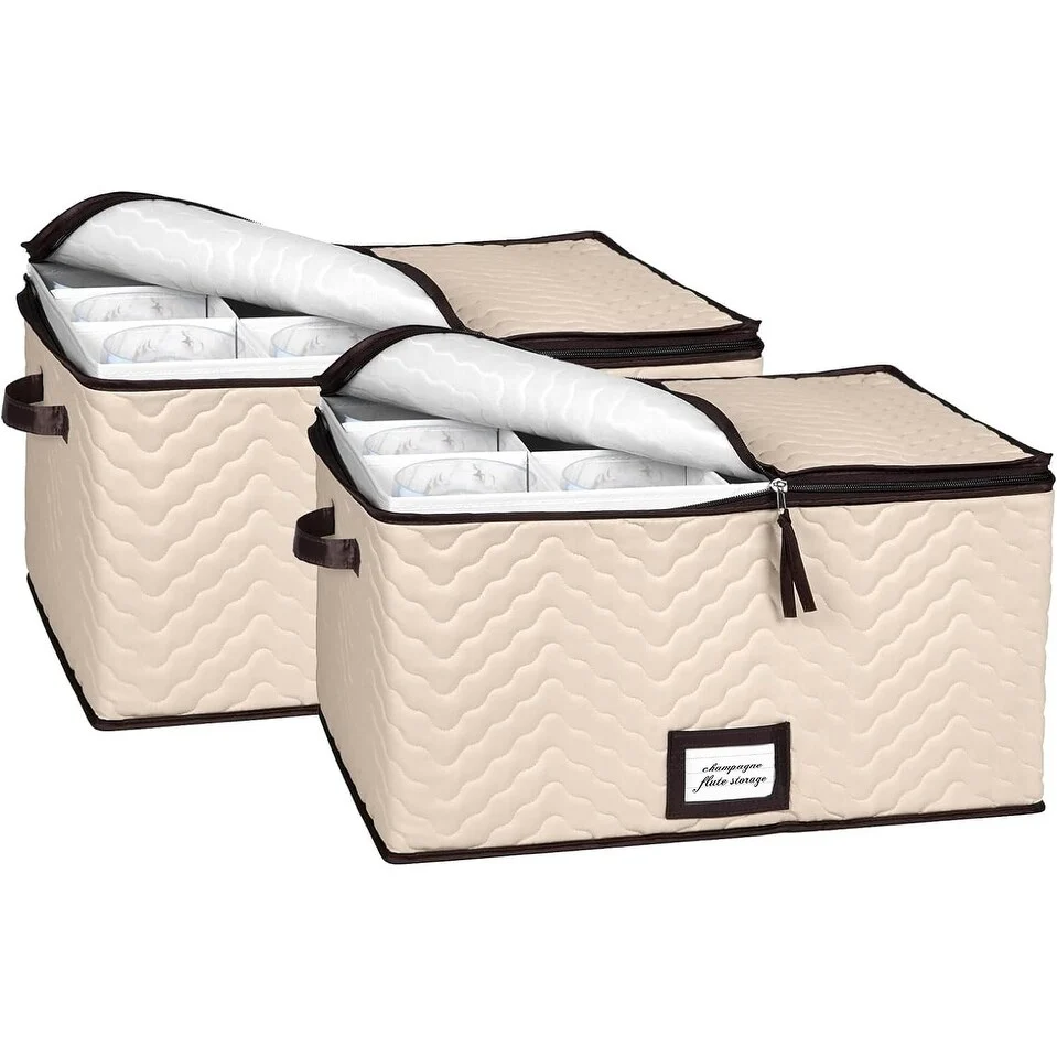 Hold N' Storage - Set of 2 Wine Glass Storage with dividers and Carry Handles. Each Holds 12 standard size glasses