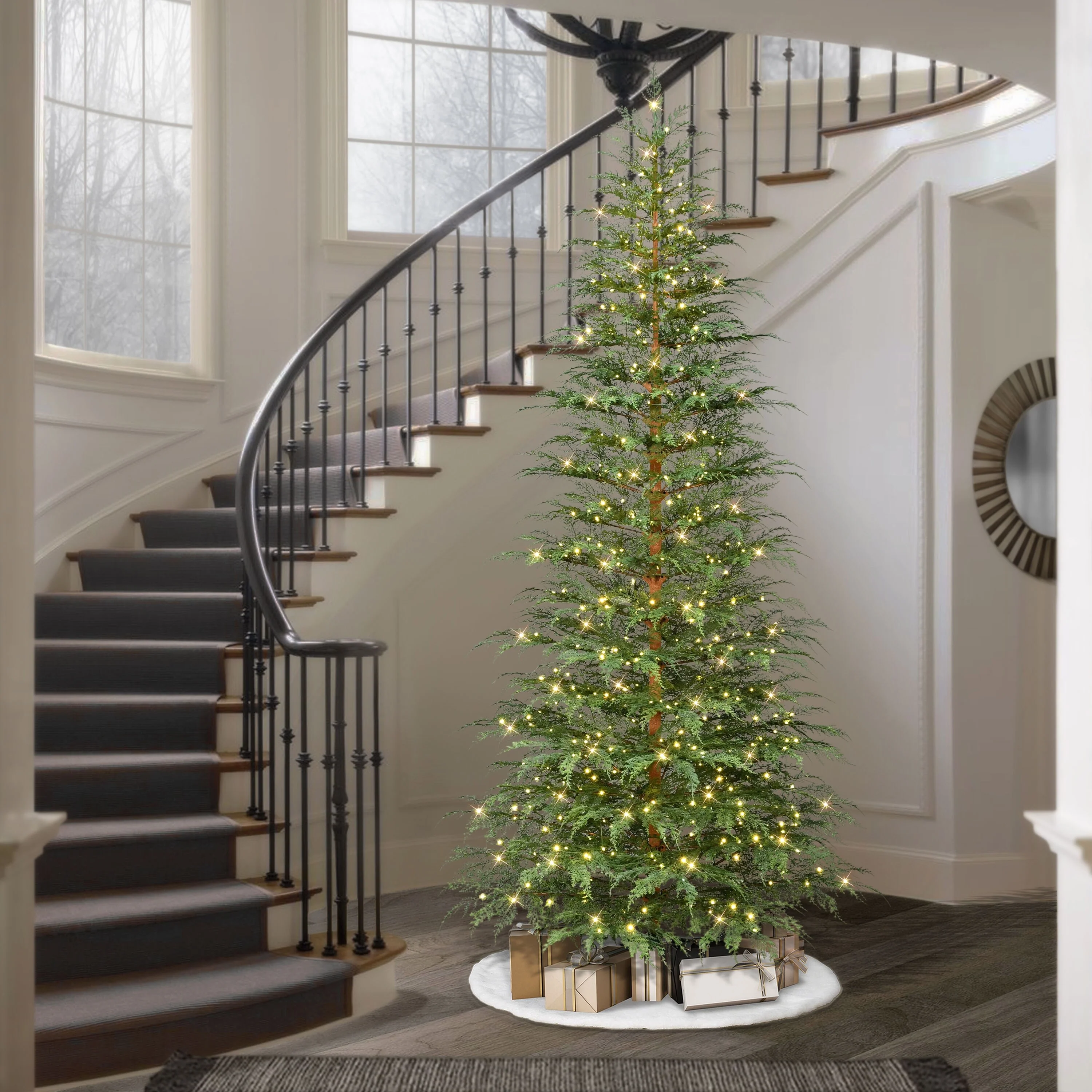 Puleo International 9' Pre-Lit Artificia Cypress Christmas PE Tree with LED Rice Lights