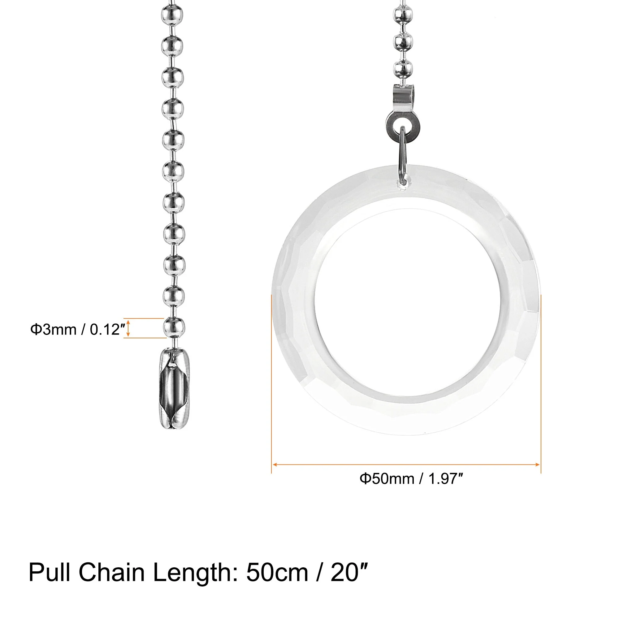 20 Inch Nickel Finish Pull Chain Extension 50mm Clear Crystal Circle Pendant