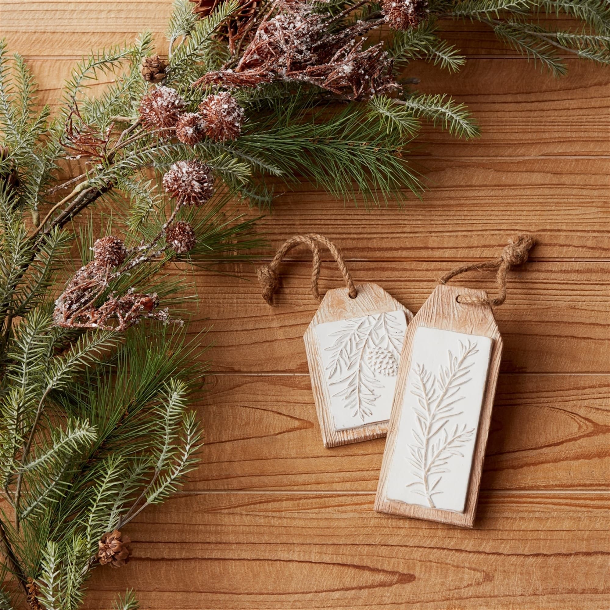 Pine Branch Tag Christmas Ornaments - 6.75