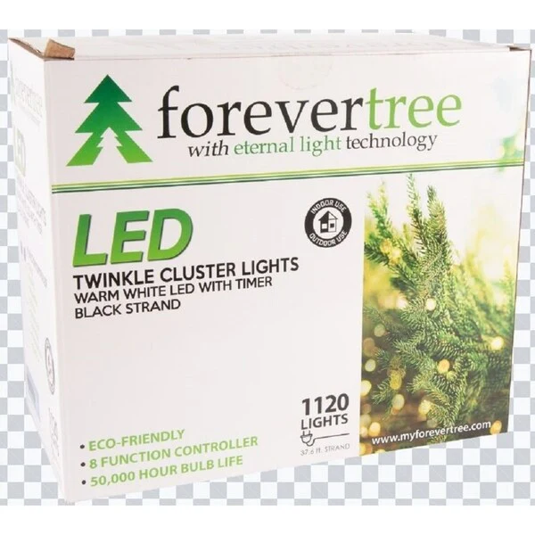 Forever Tree 1120 LED Twinkle Cluster White Lights w Black Wire