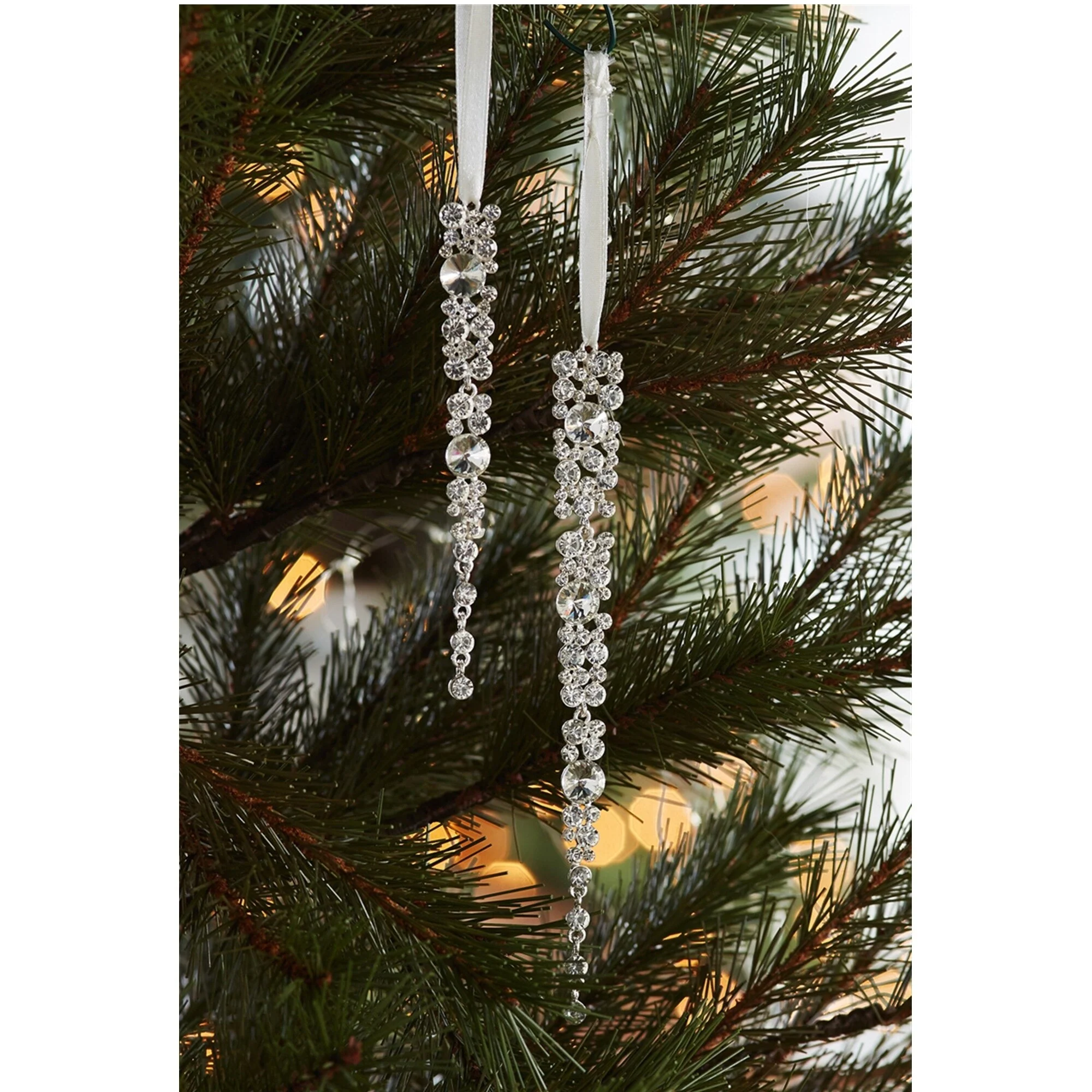 Club Pack of 12 Silver Color Icicle Designed Christmas Ornaments 9.75