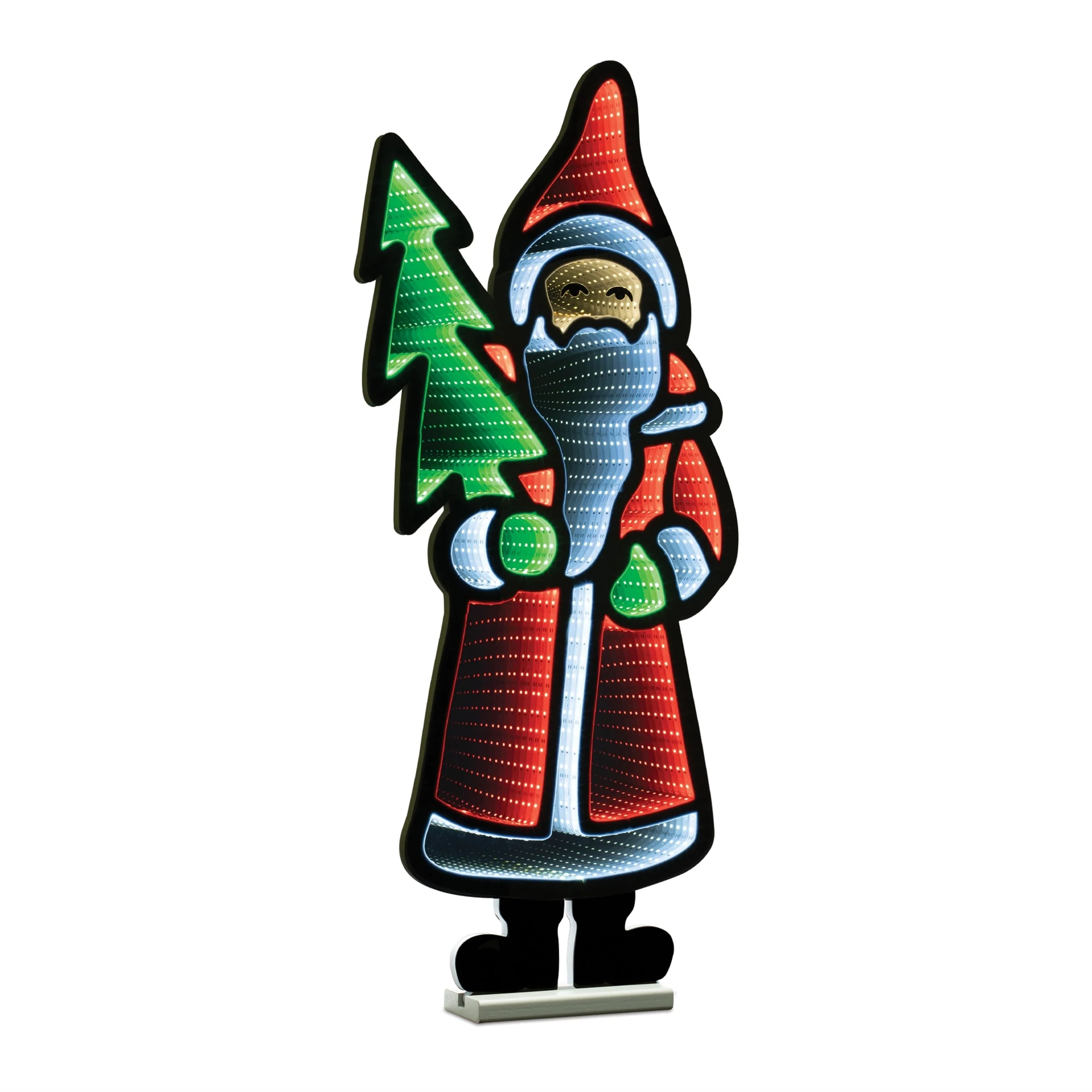 Acrylic Plastic Santa with Pine Tree and Infinity Light Effect - 15.25” x 2.75” x 33” (L x W x H)