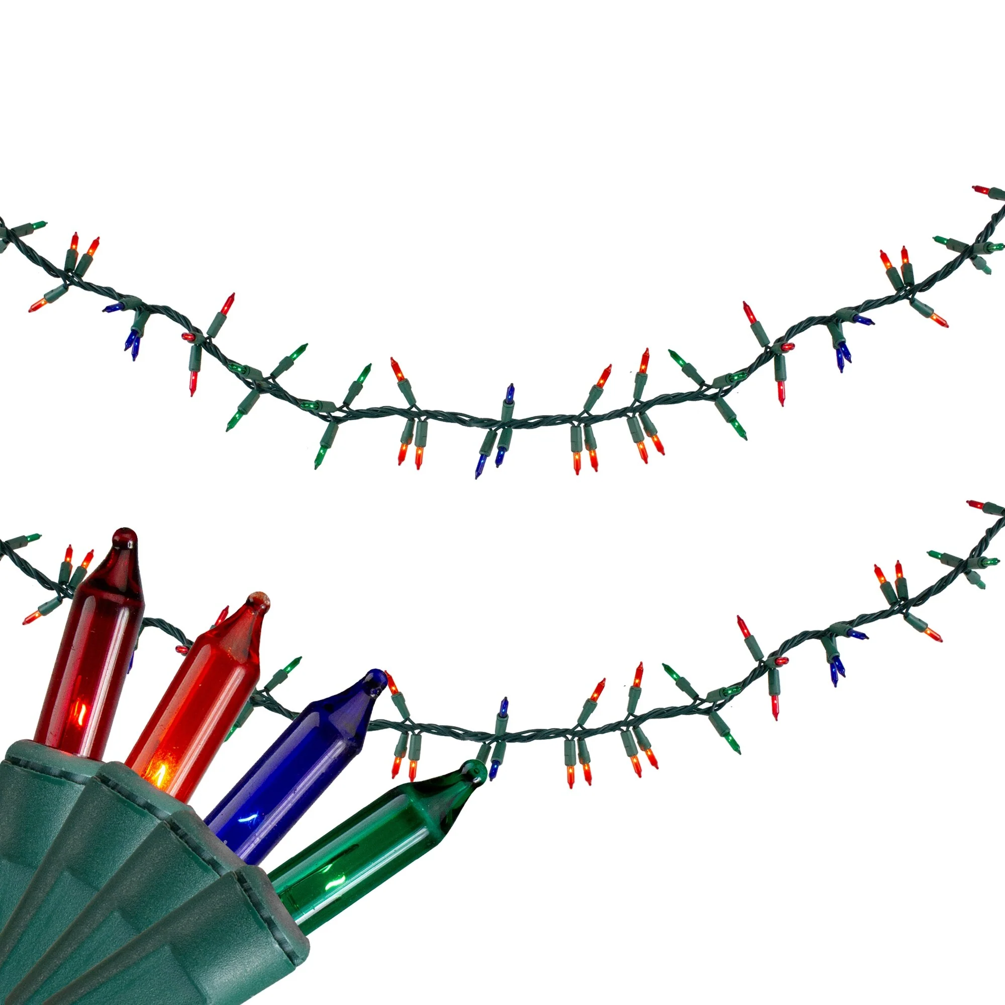 300ct Multi-Color Mini Christmas Light Garland Set, 18ft Green Wire