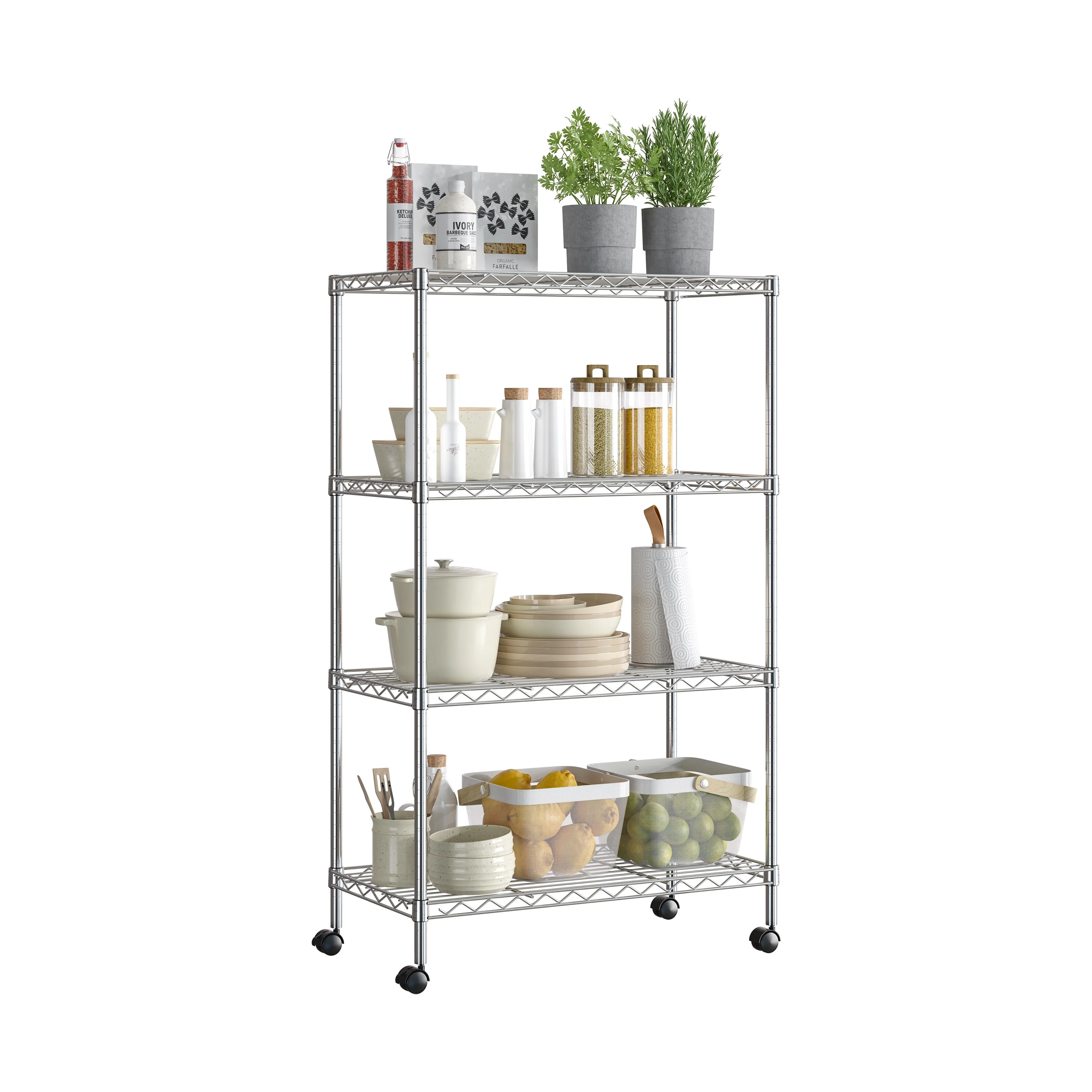 Seville Classics 4-Tier Steel Wire Shelving with Wheels, 30