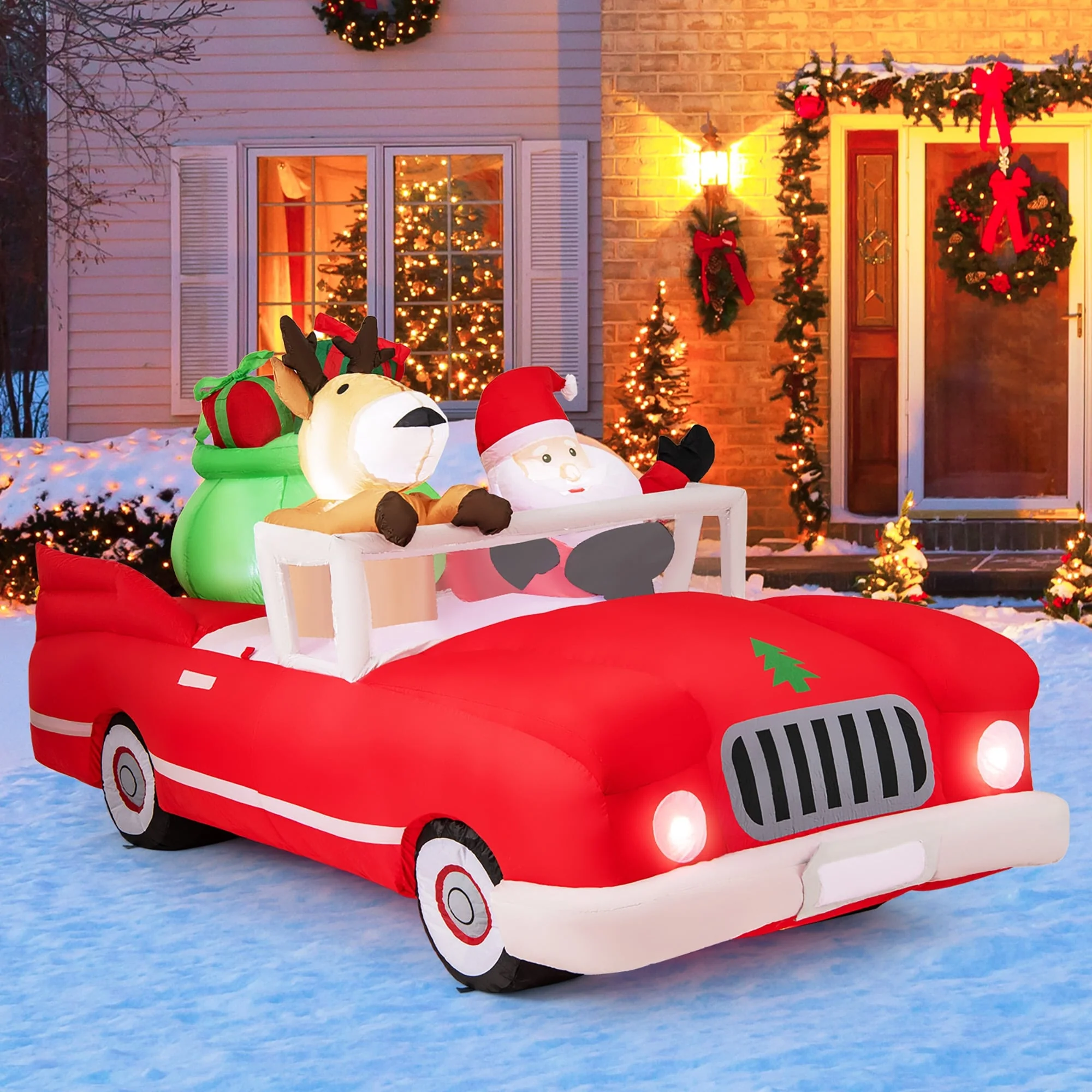 Gymax 7.7 FT Long Christmas Inflatables Lighted Xmas Inflatable Santa - See Details