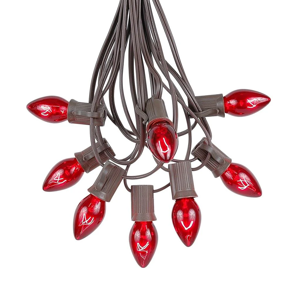 25 Foot C7 Christmas Light Set, Hanging Patio String Lights, Brown Wire