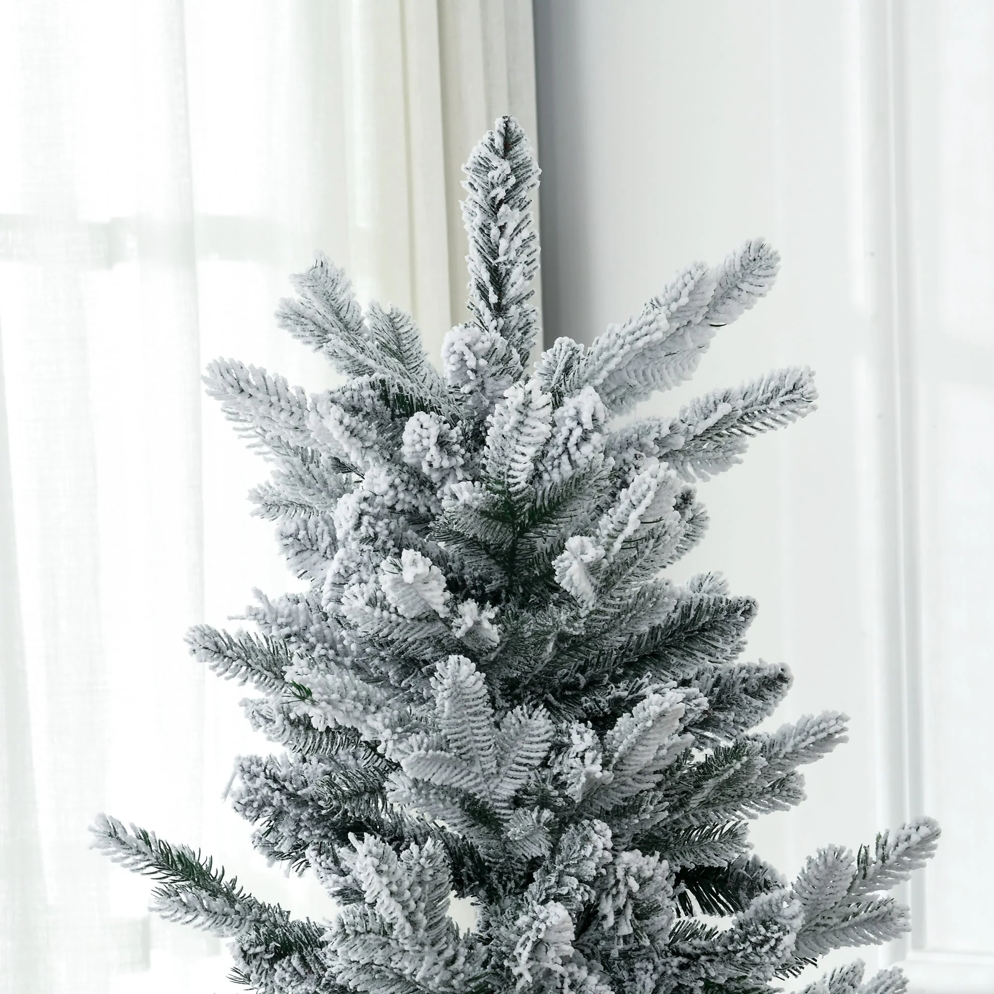 6ft Tall Flocked Artificial Christmas Tree, Green, with 477 Branches and Easy Assembly for Indoor Holiday Decor