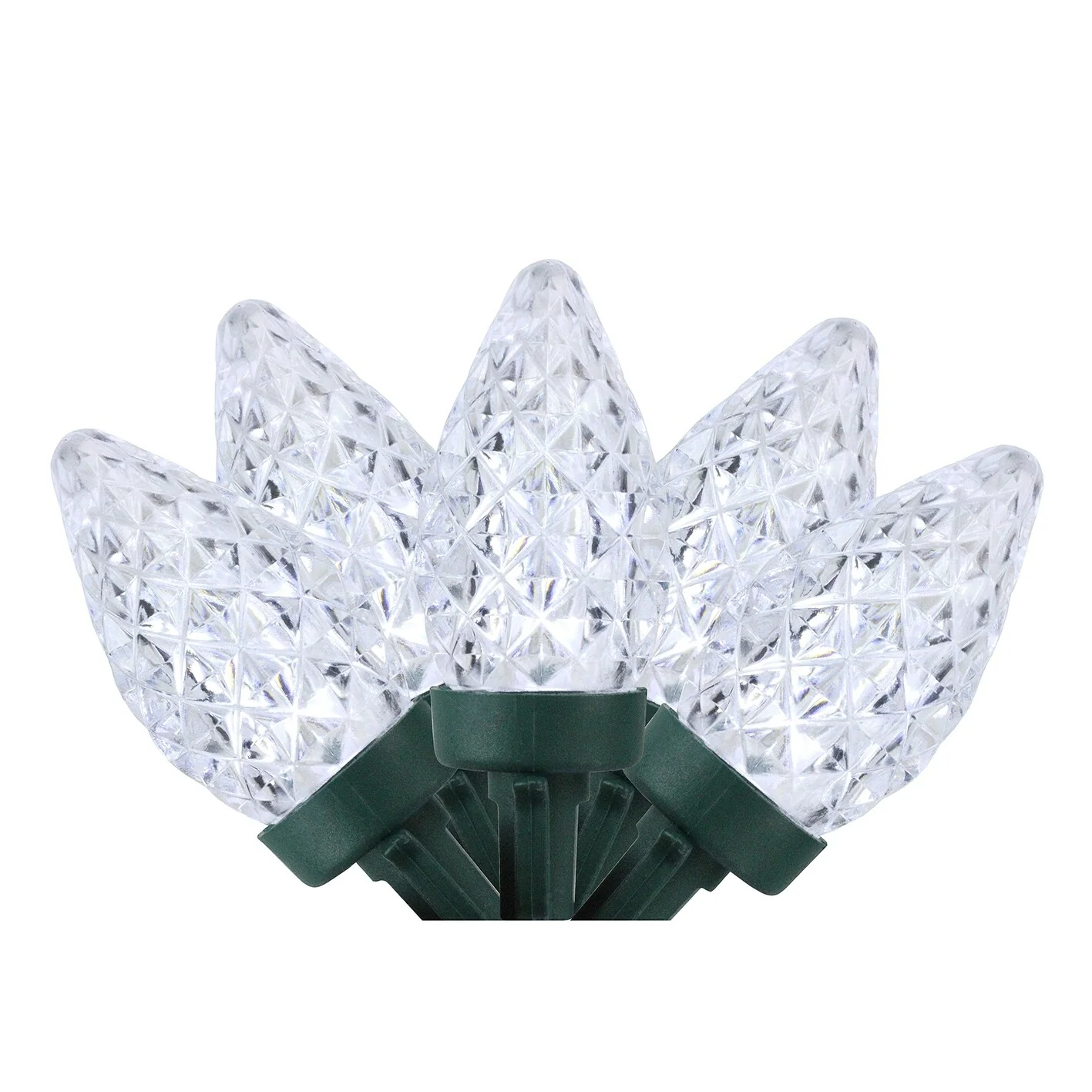 100ct Pure White LED Faceted C7 Christmas Lights, 66ft Green Wire