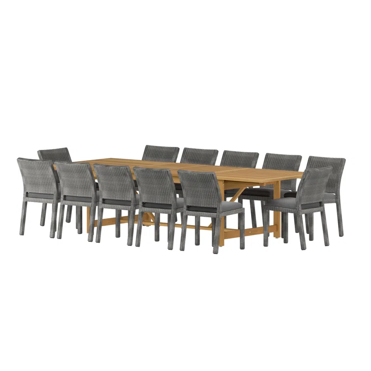 Anautica 13 Piece Teak Finish Outdoor Furniture Dining Set with Cushions