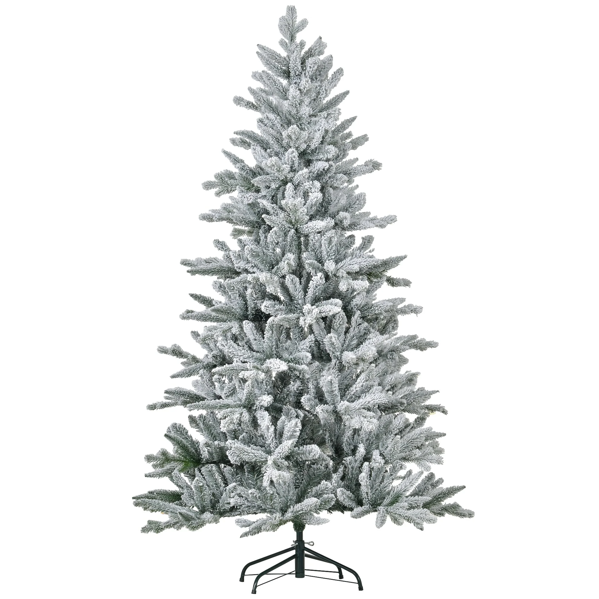 6ft Snow Flocked Xmas Tree with 994 Tips, Hinged Sections for Quick Setup, and Flame-Retardant Branches
