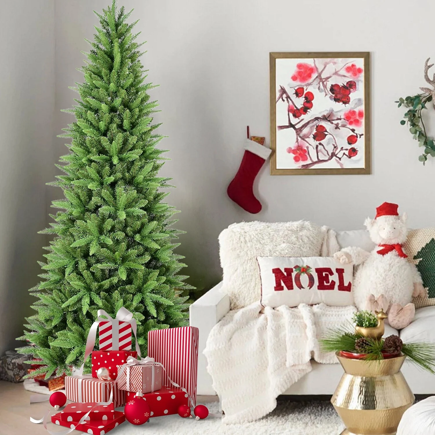 4FT Slim Christmas Tree-424 Tips,PE+PVC Branches, Hinged Design for Easy Setup