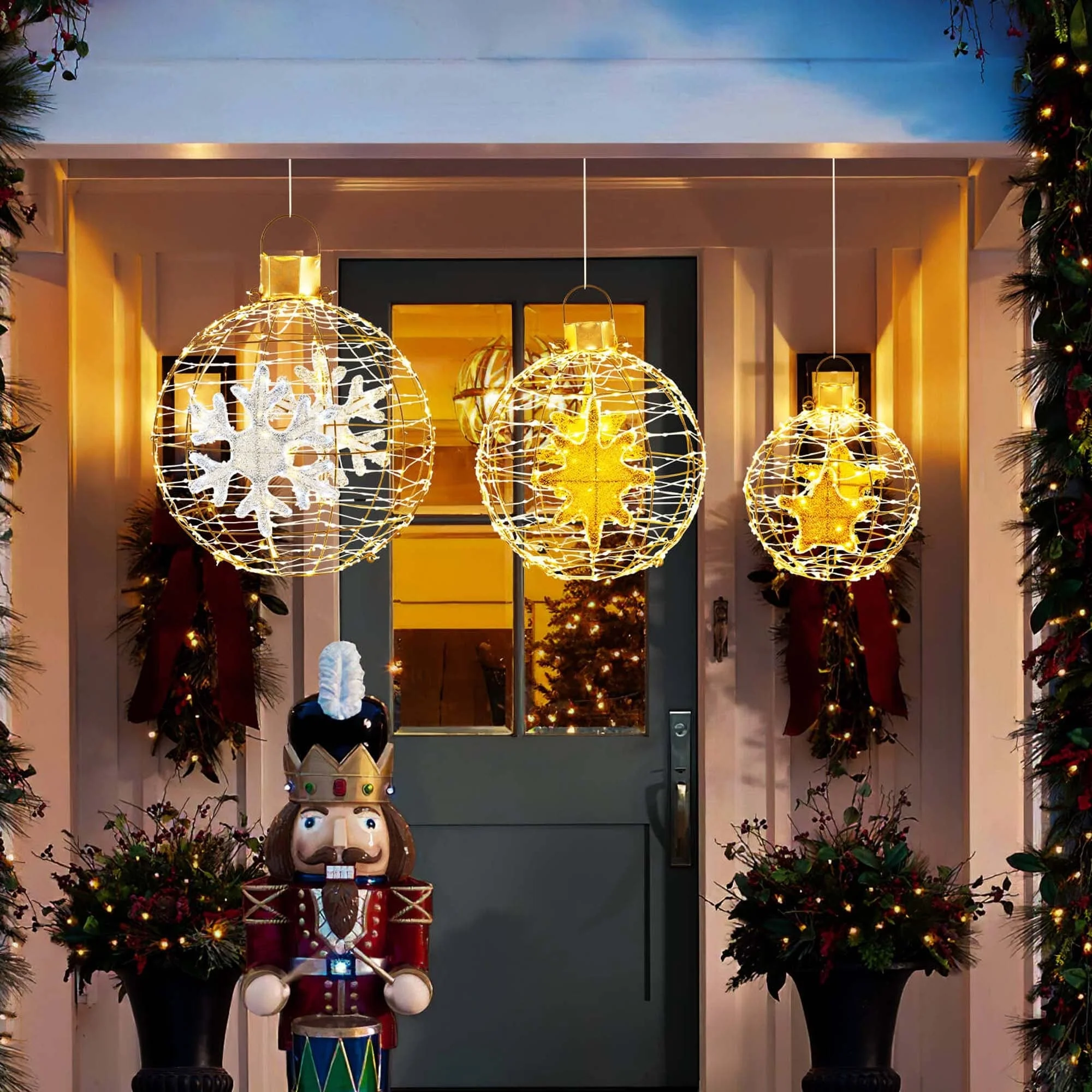 Costway 3 PCS Pre-Lit Lantern Balls with 732 Bright LED Lights Zip - Gold - See Details