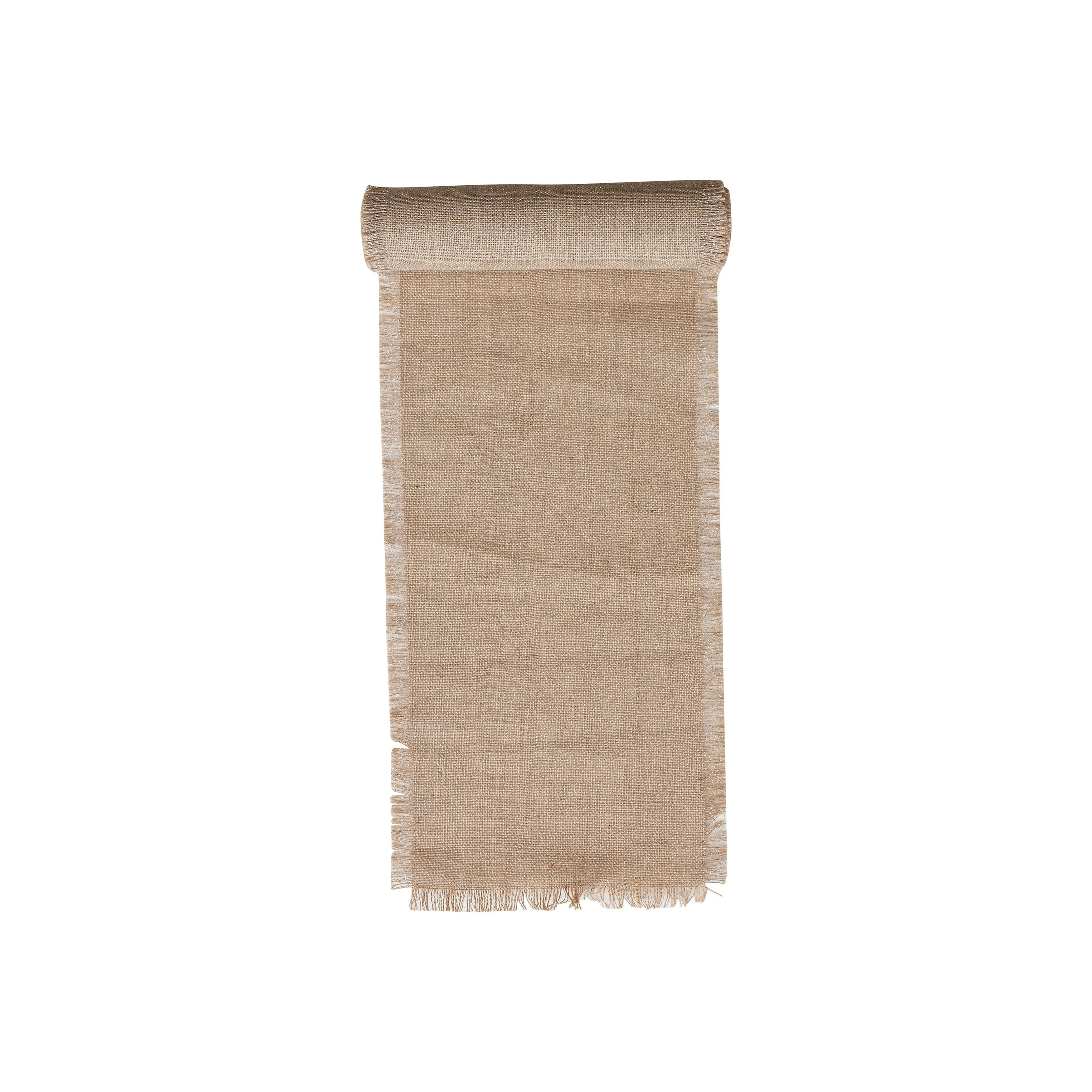 6 Yard Woven Torn Jute Fabric Roll with Metallic Silver Thread