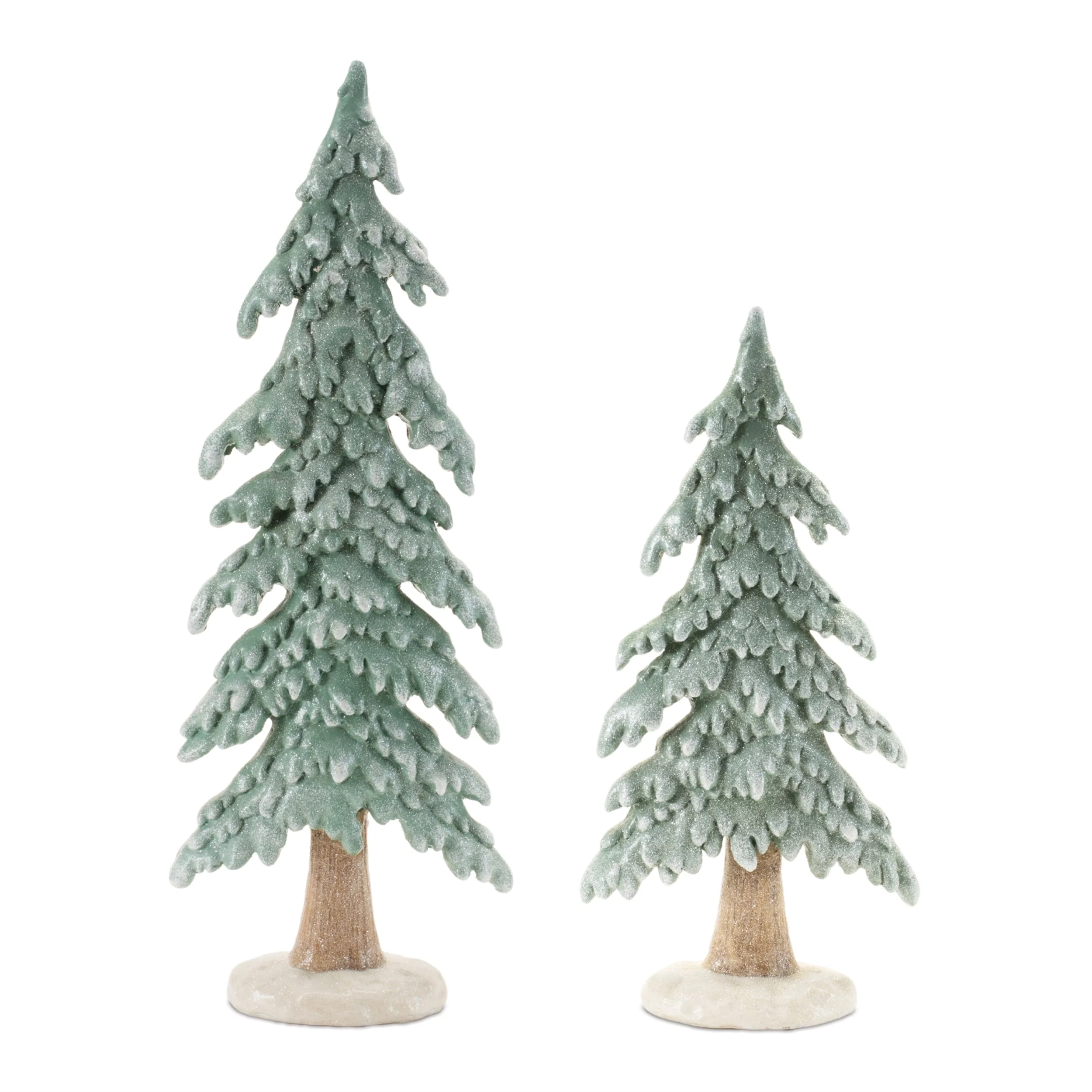 Snowy Pine Tree Set of 2 Holiday Decoration for Tabletop Mantle - 5.5” x 3” x 12.25”