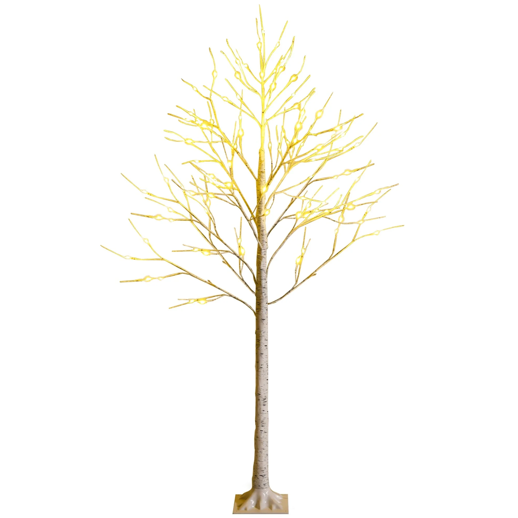 6FT Lighted Birch Tree Artificial White Christmas Tree w Warm Lights