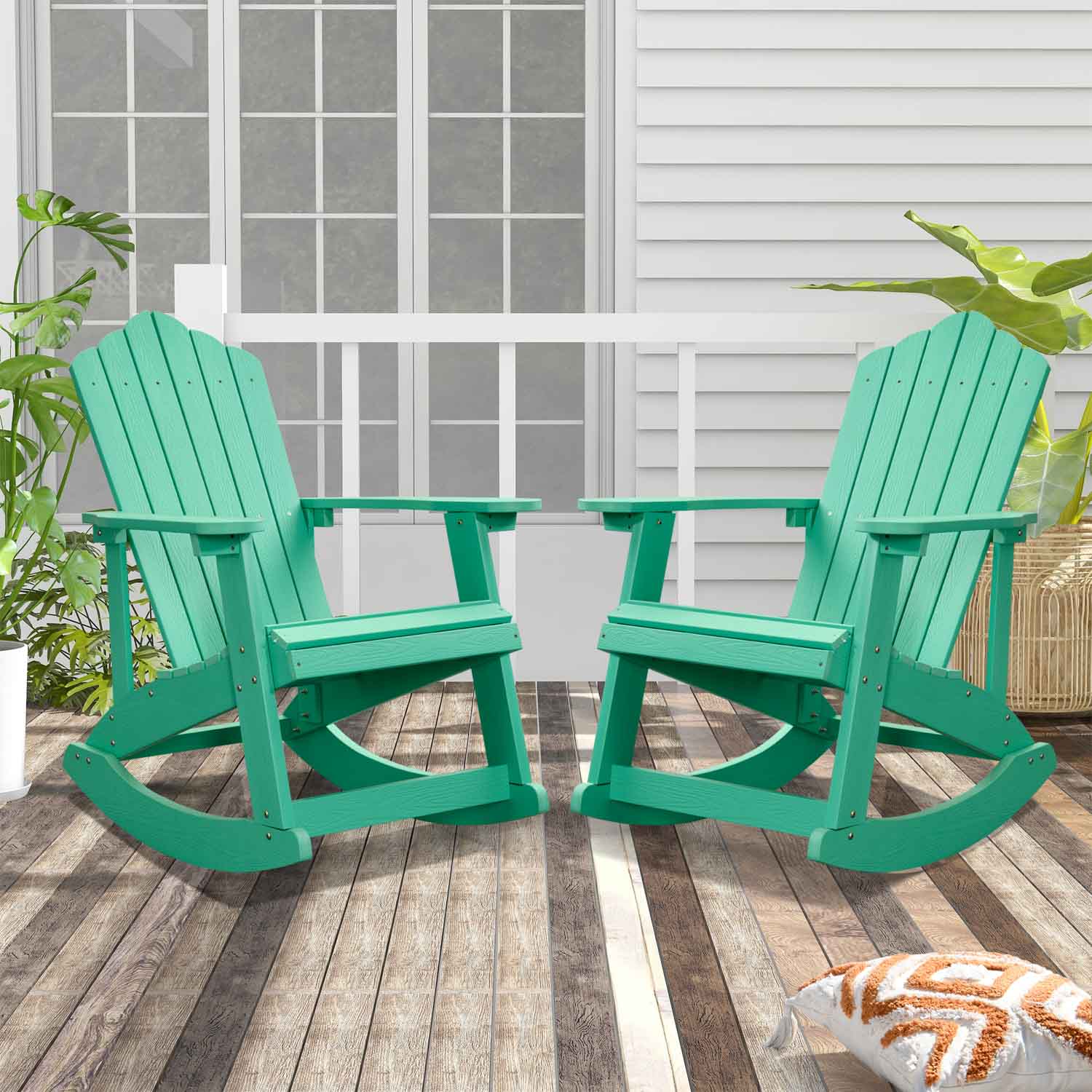 Ovios Rocking Adirondack Chair 2-Piece Waterproof Plastic Frame