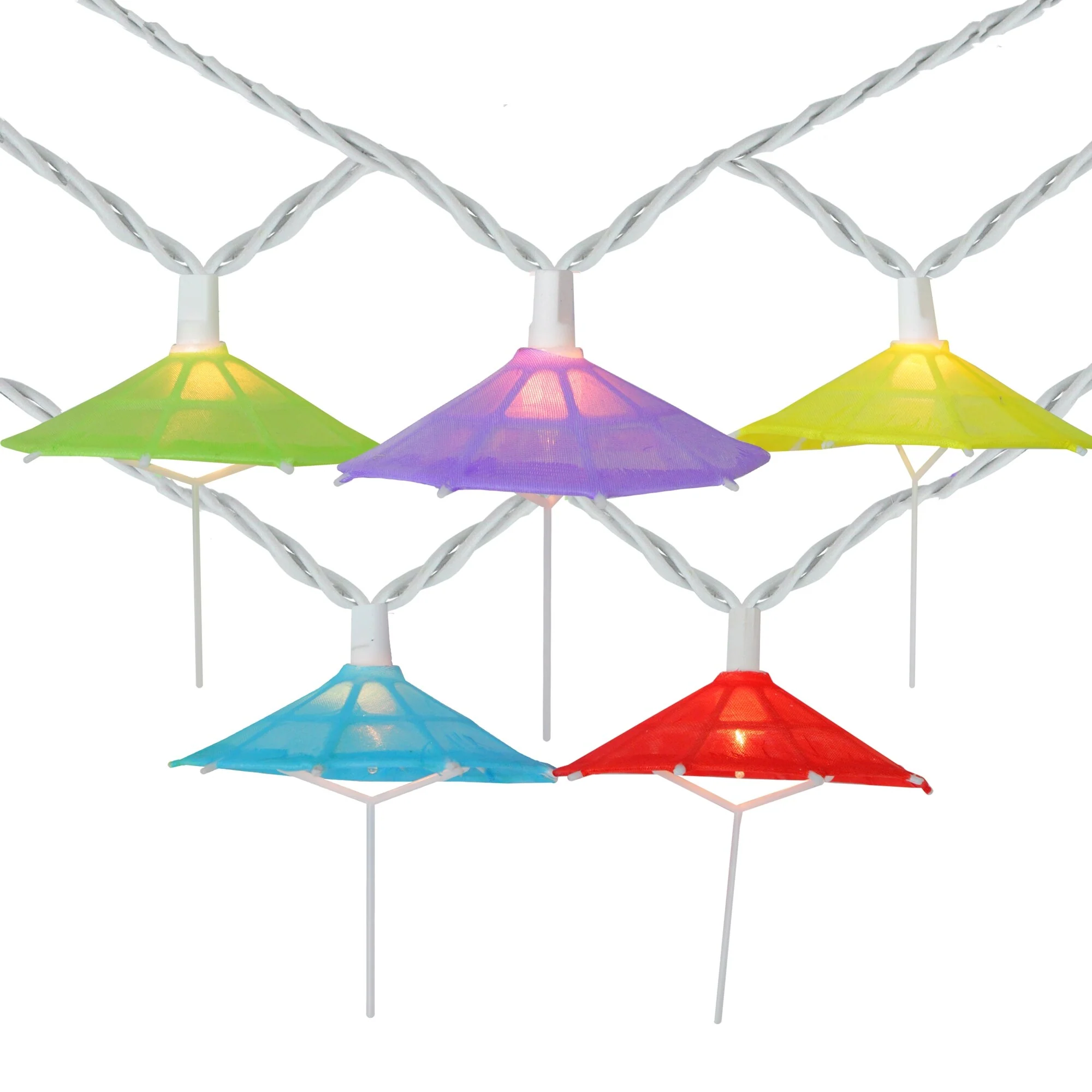 10ct Colored Umbrella Patio String Light Set, 7.25ft White Wire