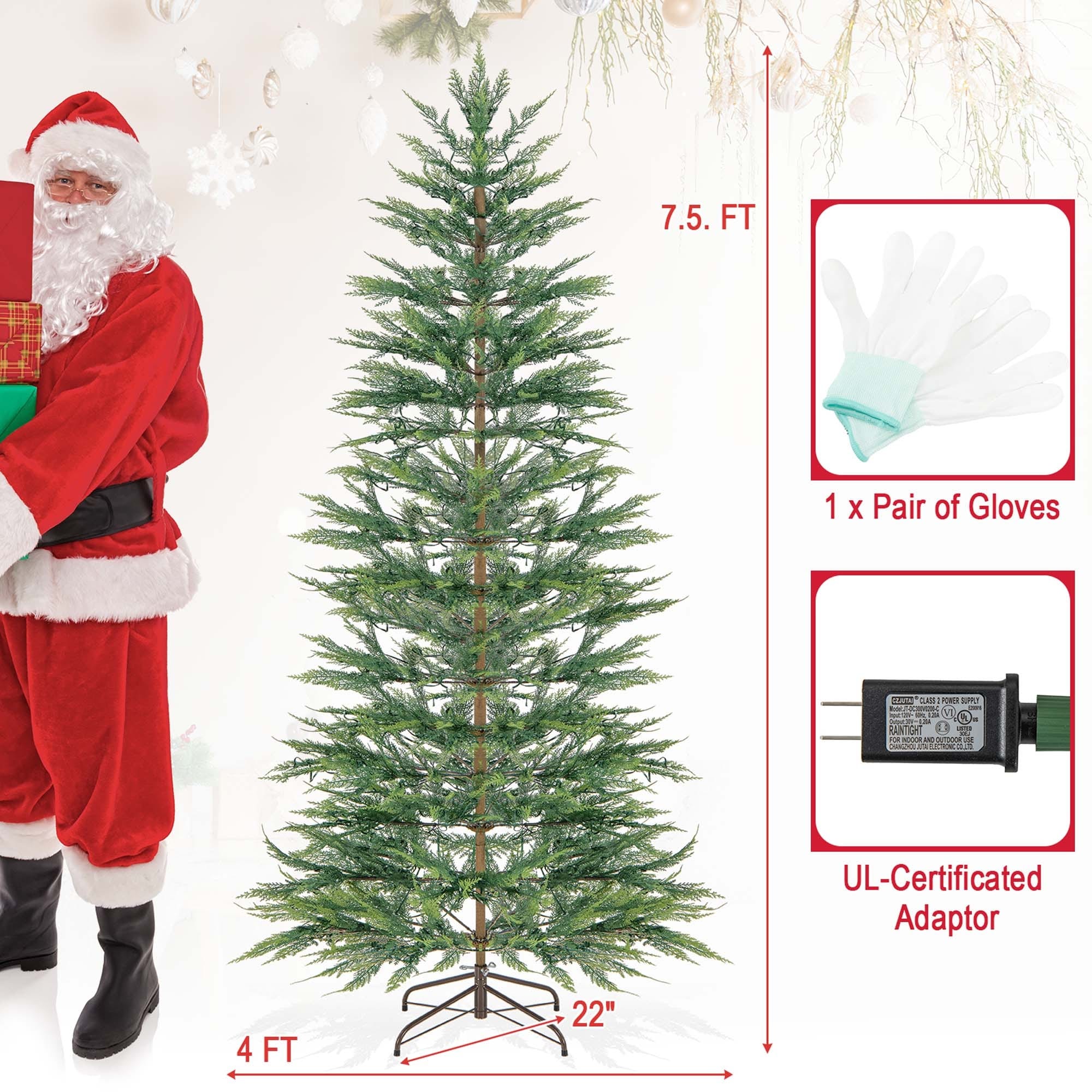 6.5 FT/7.5FT Pre-Lit Christmas Tree Hinged with PE Branch Tips Timer