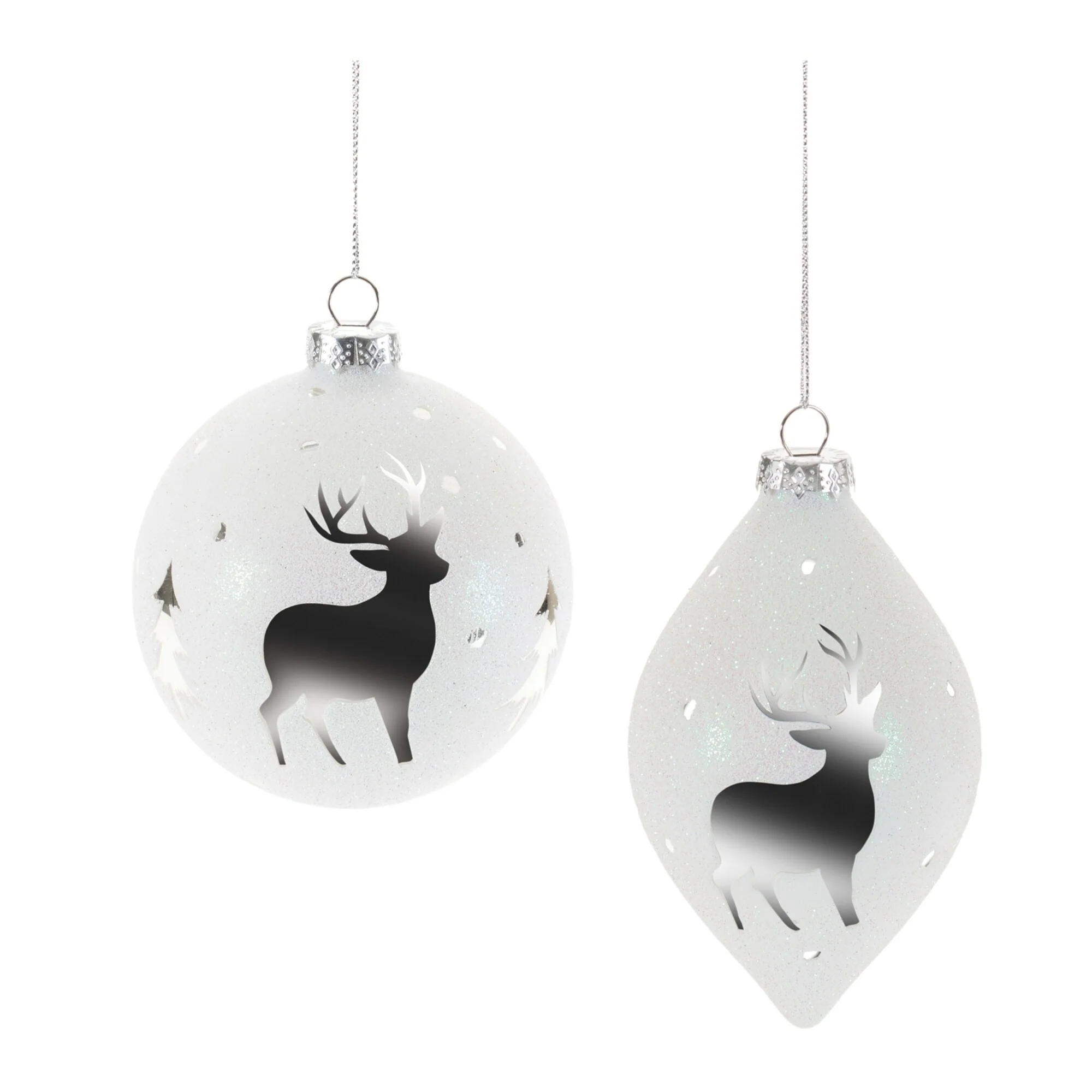 Glittered Deer Frosted Glass Christmas Ornaments - 5