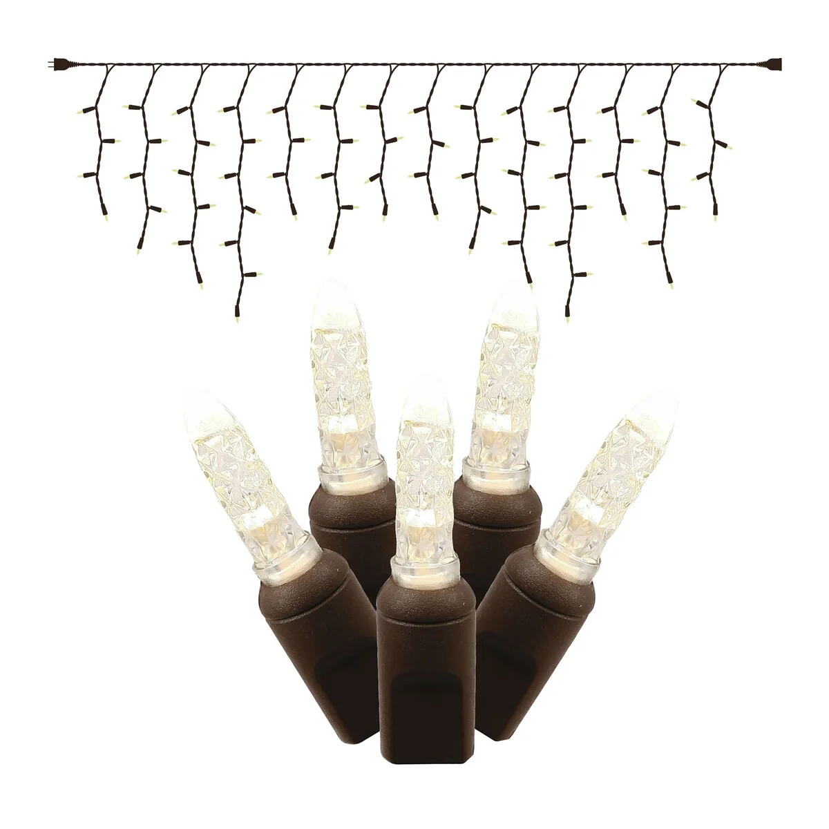 Vickerman 70 Warm White M5 LED Single Mold Icicle Light on Brown Wire, 9' Christmas Light Strand - Warm White