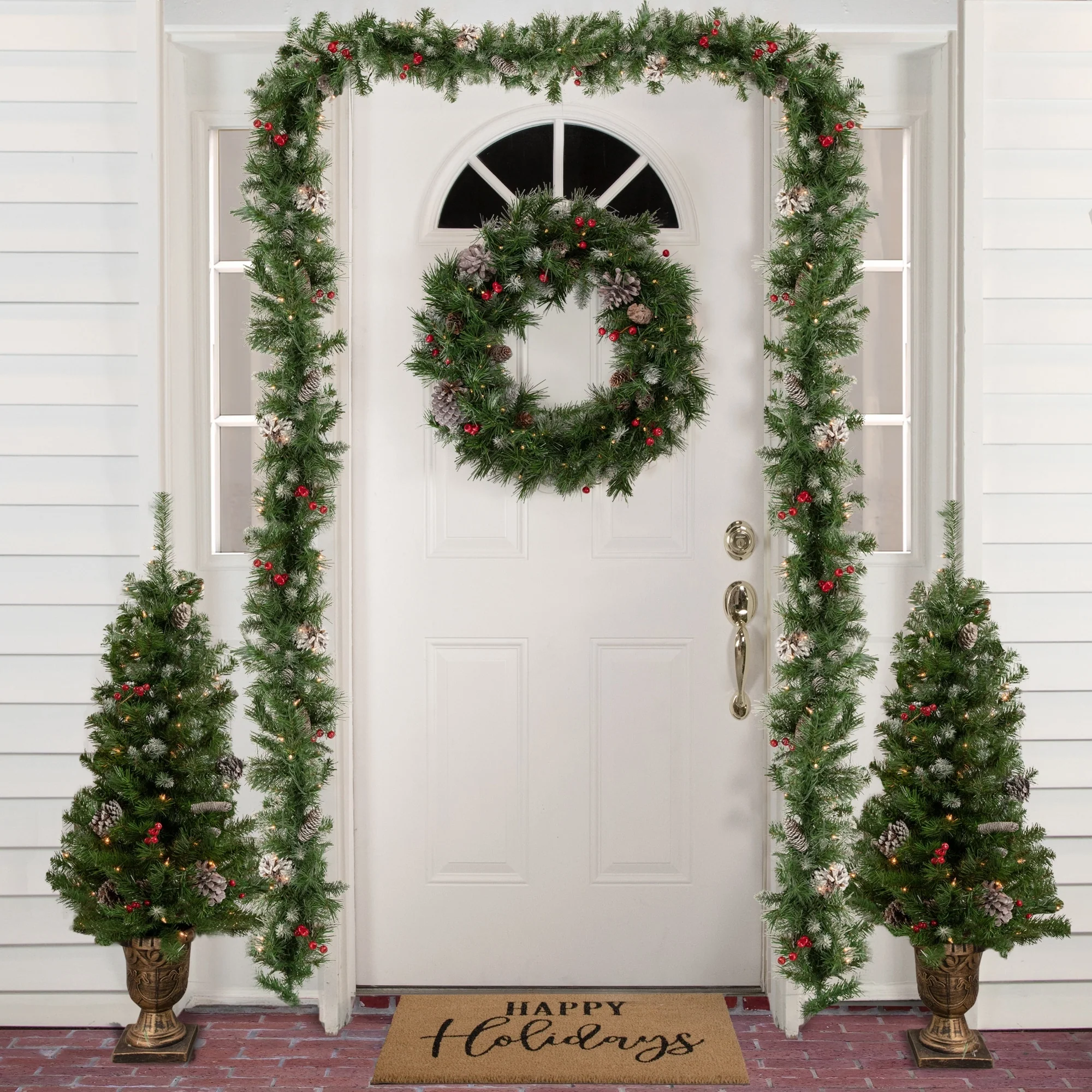5-Piece Frosted Verona Berry Pine Artificial Christmas Entryway Set - 4 Foot