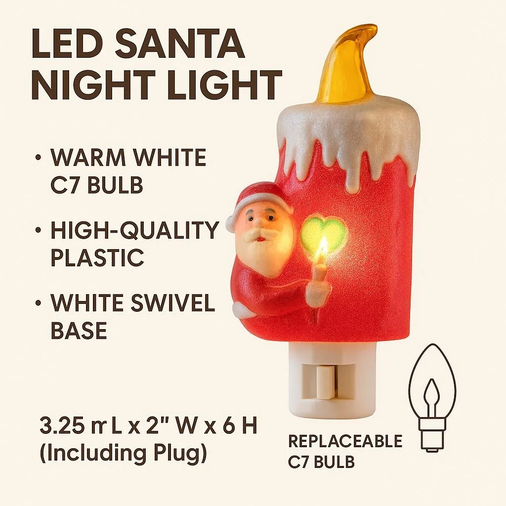 Novelty Lights LED Santa Claus Candle Christmas Night Light with Swivel Plug - SANTA CLAUS CANDLE