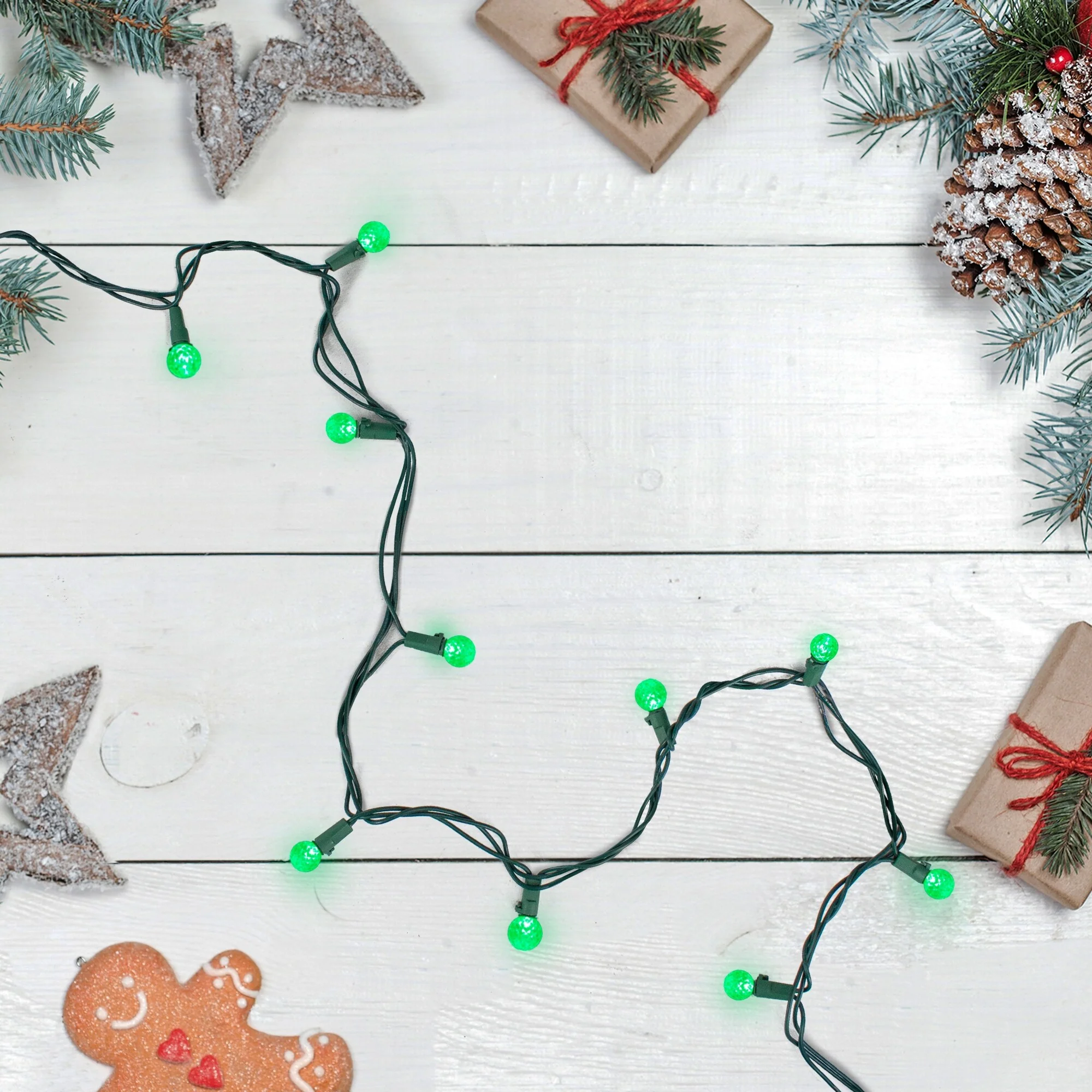 50 Count Green LED G12 Berry Mini Christmas Lights - 15 ft Green Wire