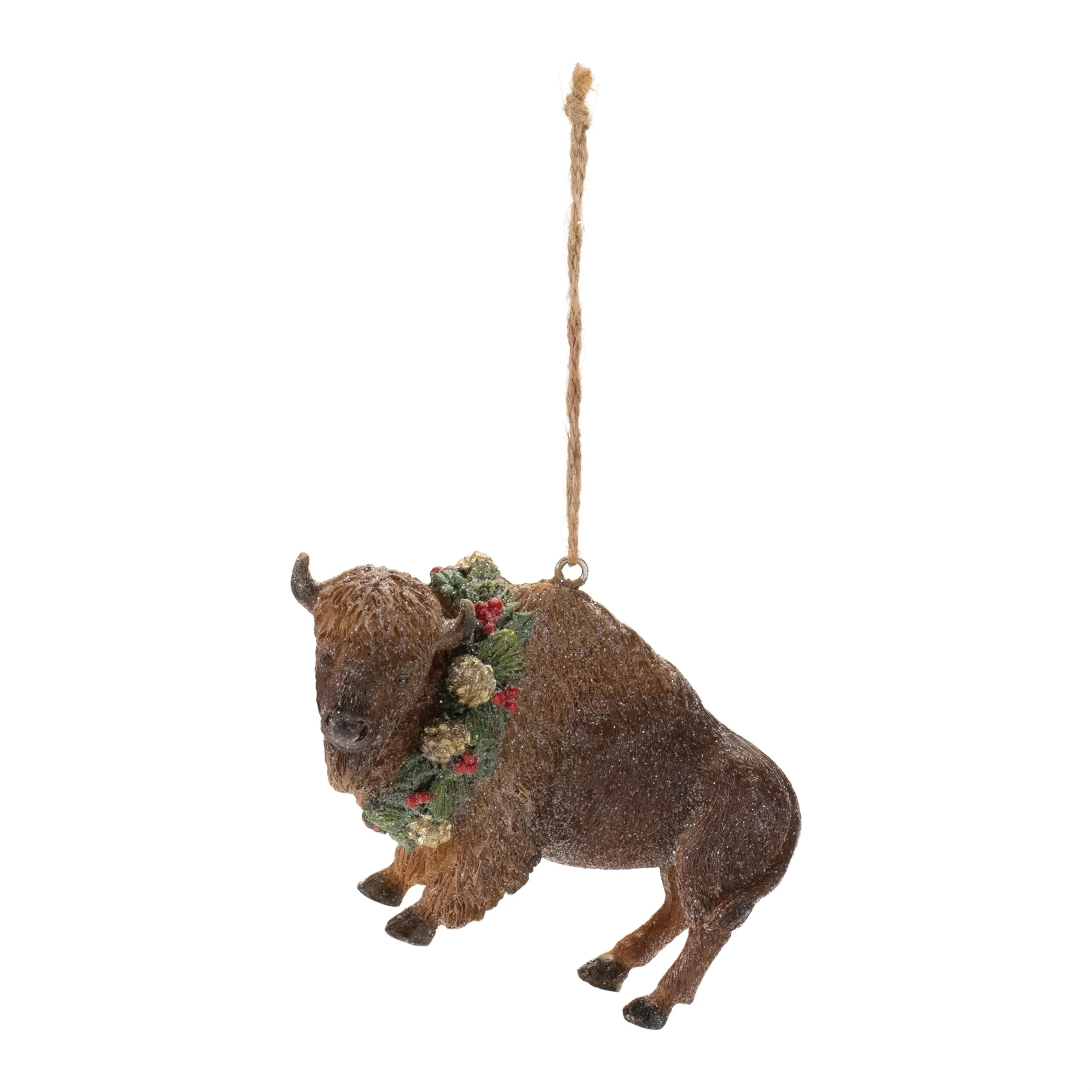 Woodland Bison Christmas Ornaments with Pine Wreath Set of 12 - 4.25” x 3” x 2.75”