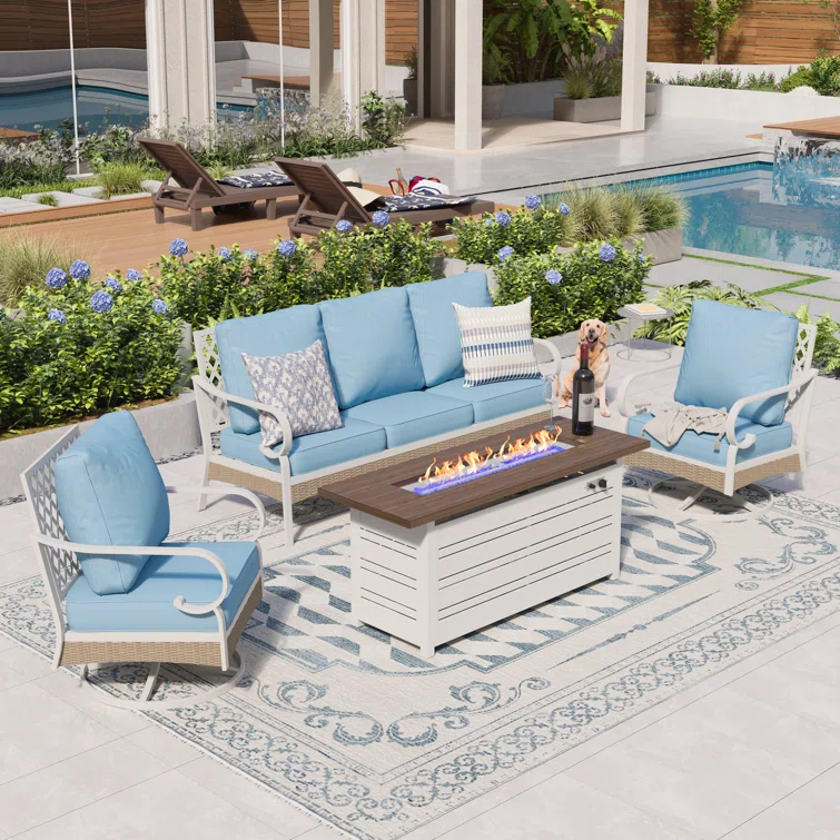 Tapasi 5 Person Patio Set with Fire Pit Table & Swivel Lounge Chairs