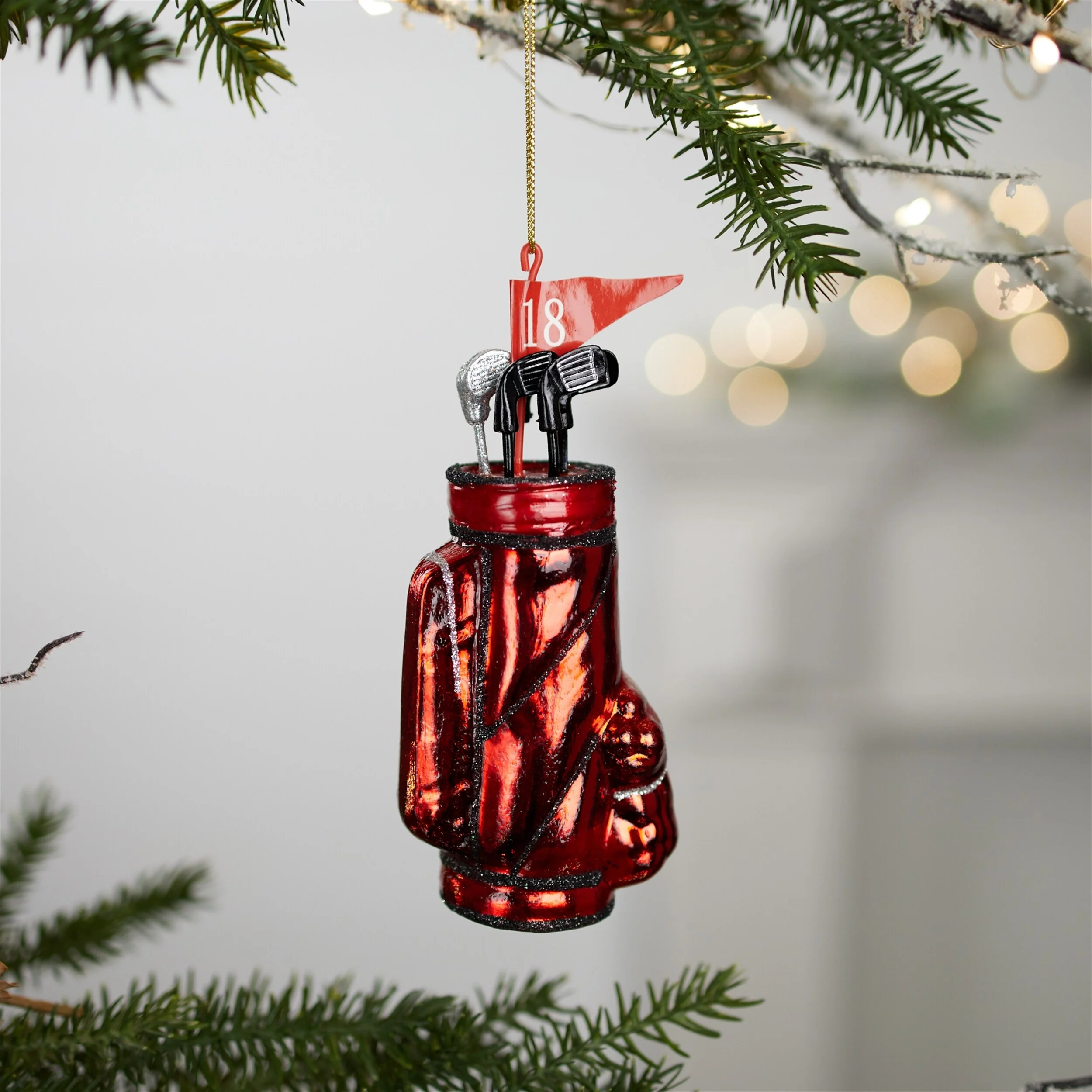Set of 12 Red Glass Golf Clubs and Bag Ornaments with Glitter Accents for Holiday Tree Decoration - 2.25”L x 1.5”W x 5.5”H