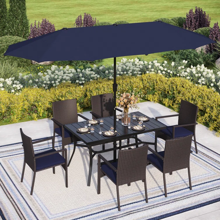 Alyah 6 - Person Rectangular Outdoor Dining Set with Cushions
