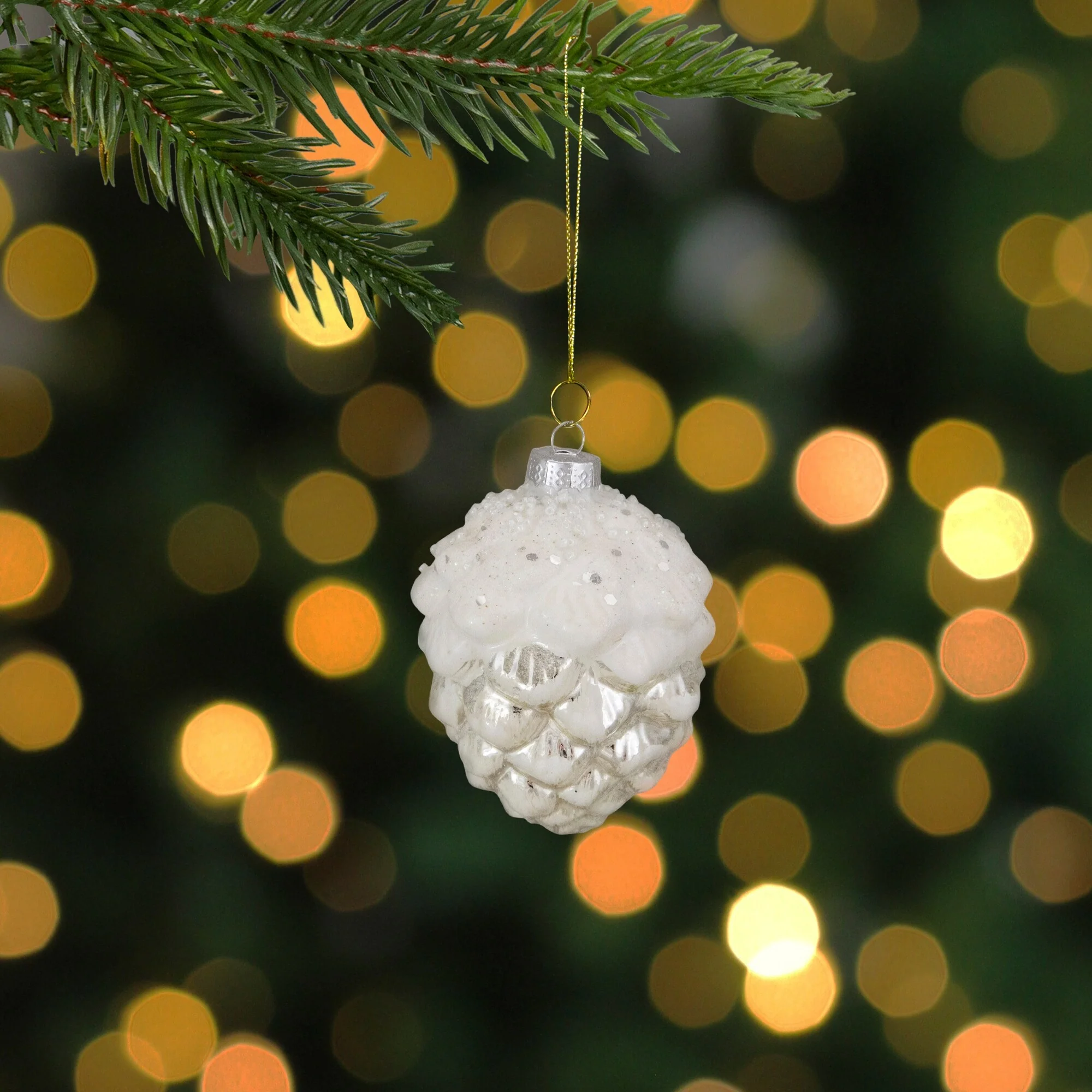 Frosted Pine Cone Glass Christmas Ornament - 3.75