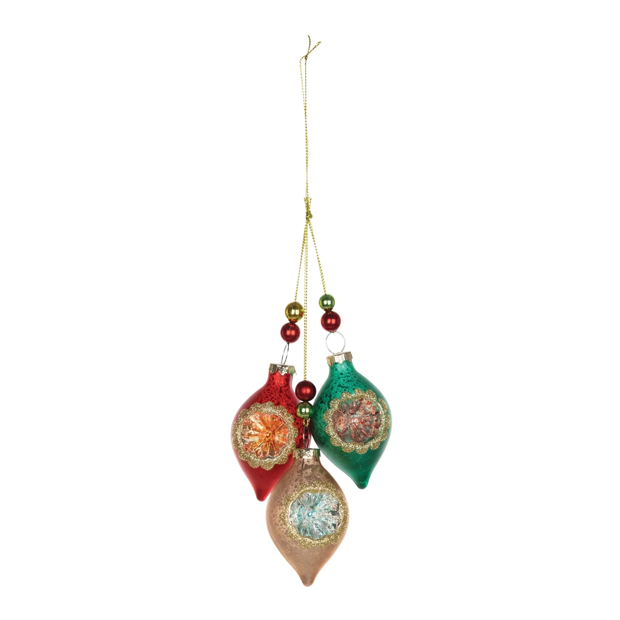 Triple Reflector Glass Christmas Drop Ornaments 10.5