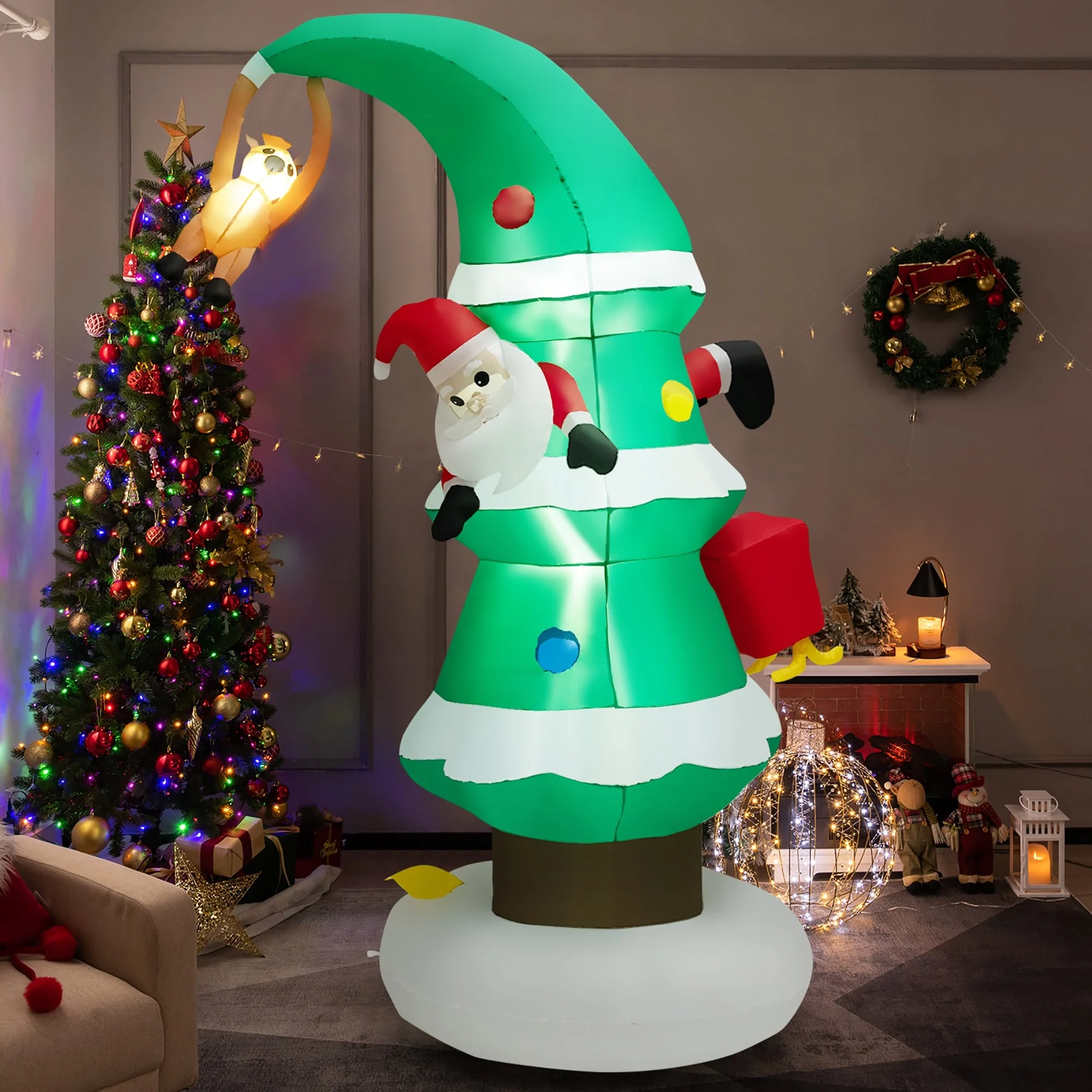 Costway 8FT Inflatable Christmas Tree with Santa Claus, Blowup Holiday - See Details
