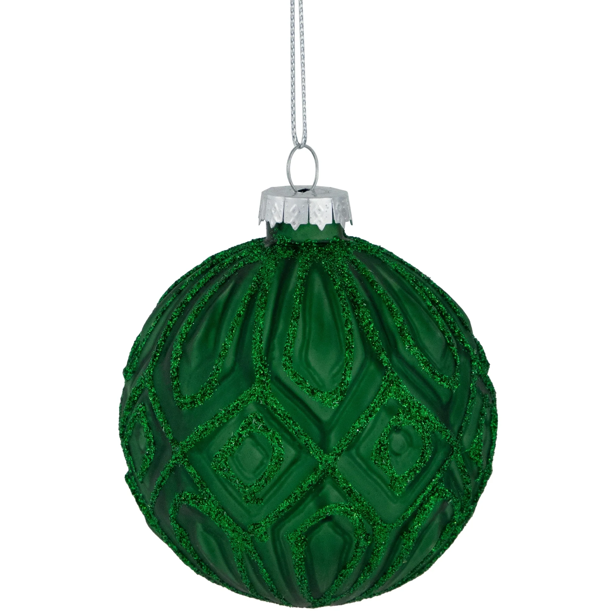 Glitter Lined Diamonds Glass Christmas Ball Ornament - 3